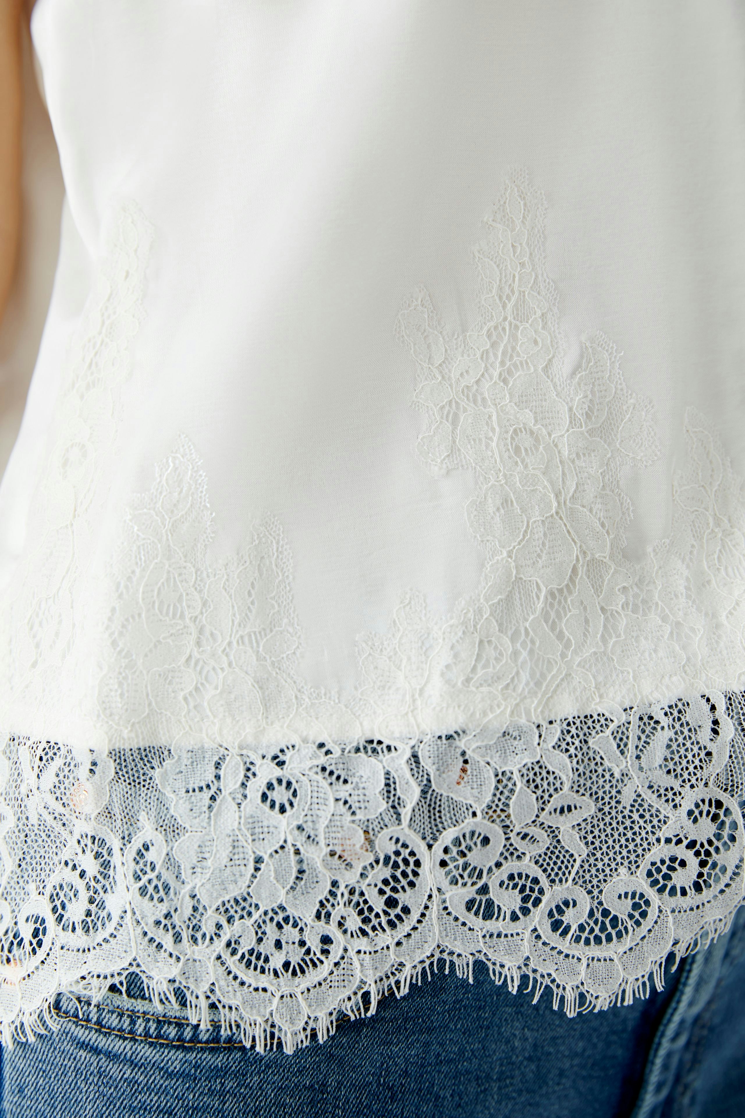 Lightweight women's top with lace detailing, perfect for casual wear.