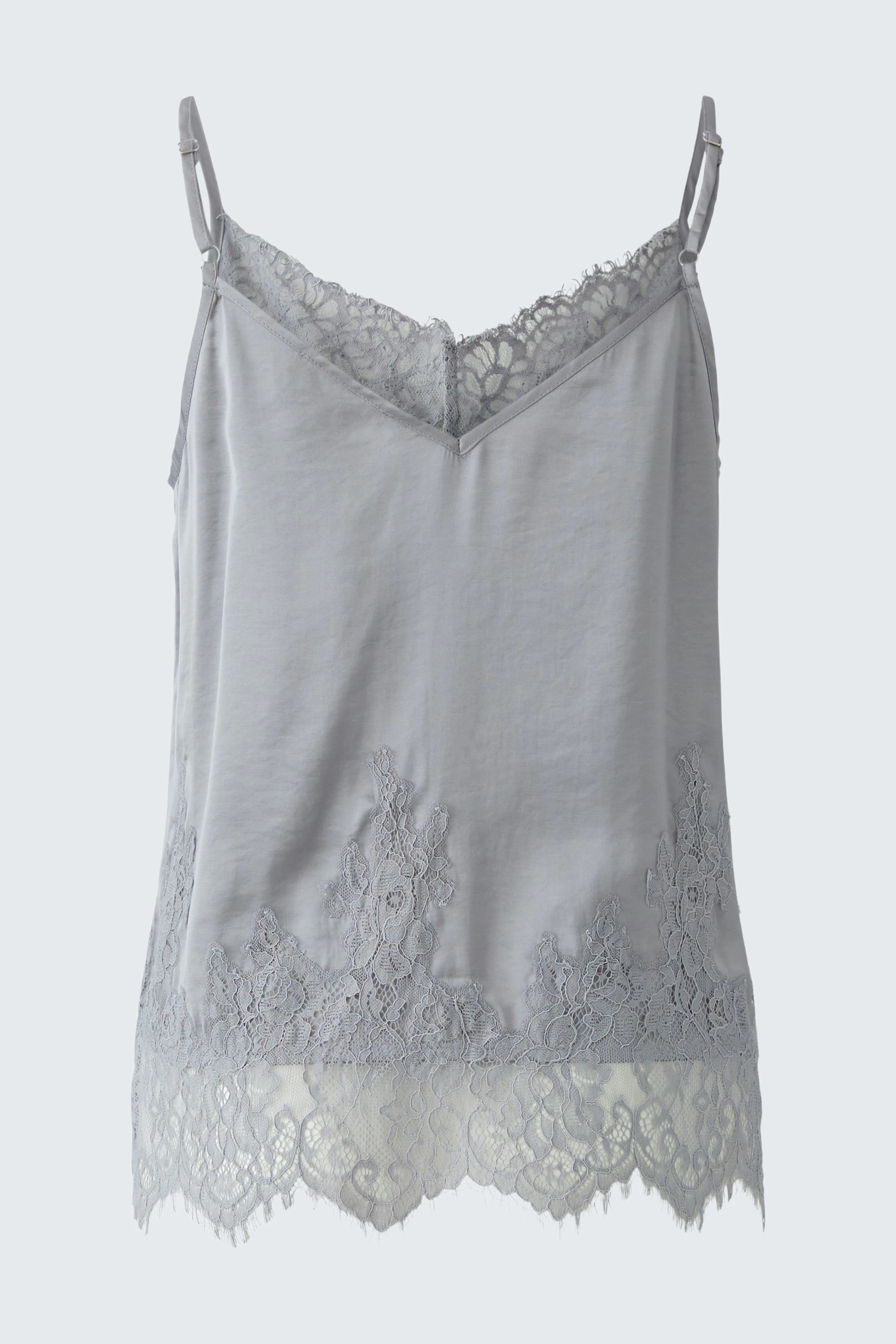 Leichtes Damen-Top in Grau mit Spitzenbesatz, ideal für lässige Outfits.