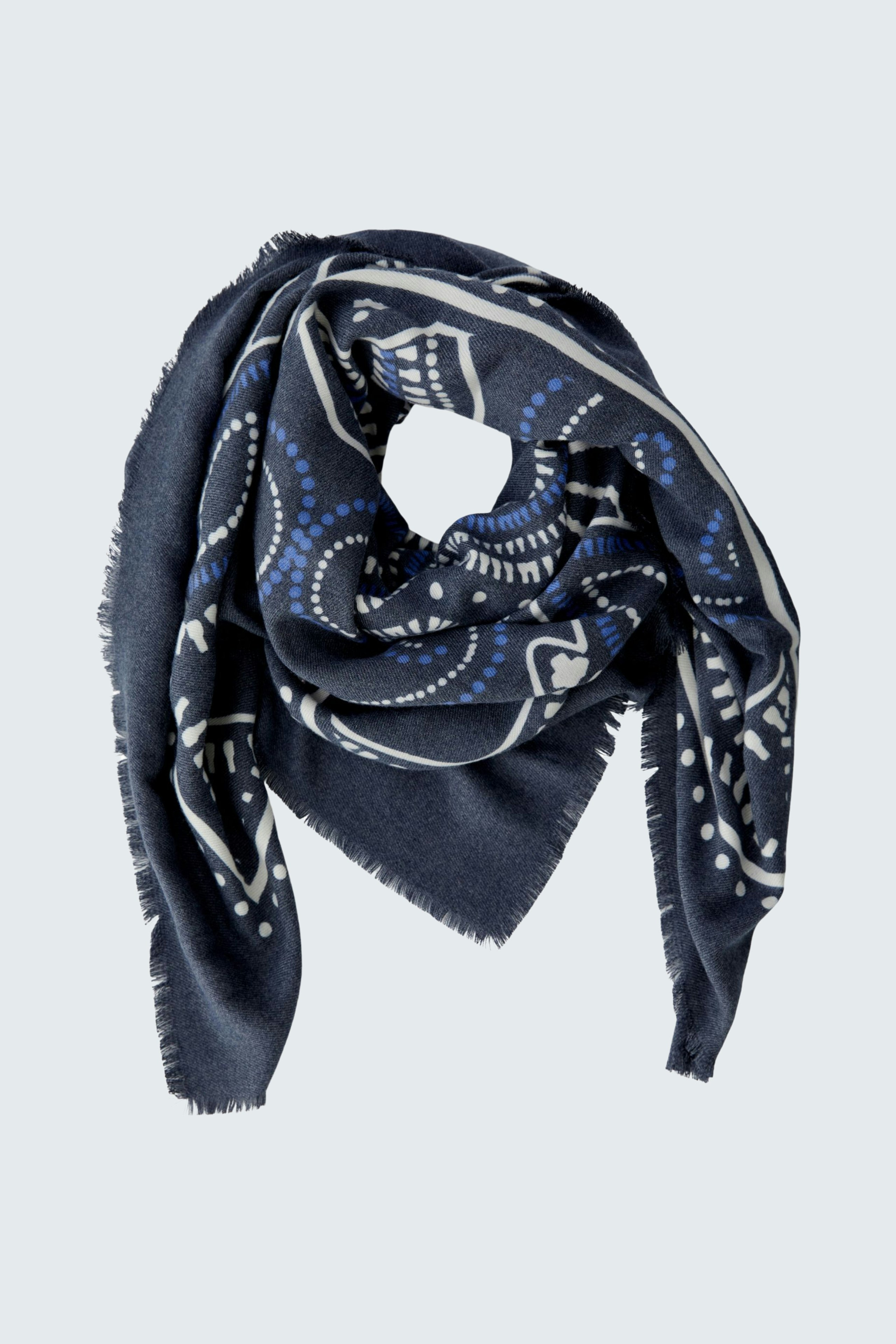 Stylish women's scarf in navy with a unique pattern, perfect for adding flair to any outfit.