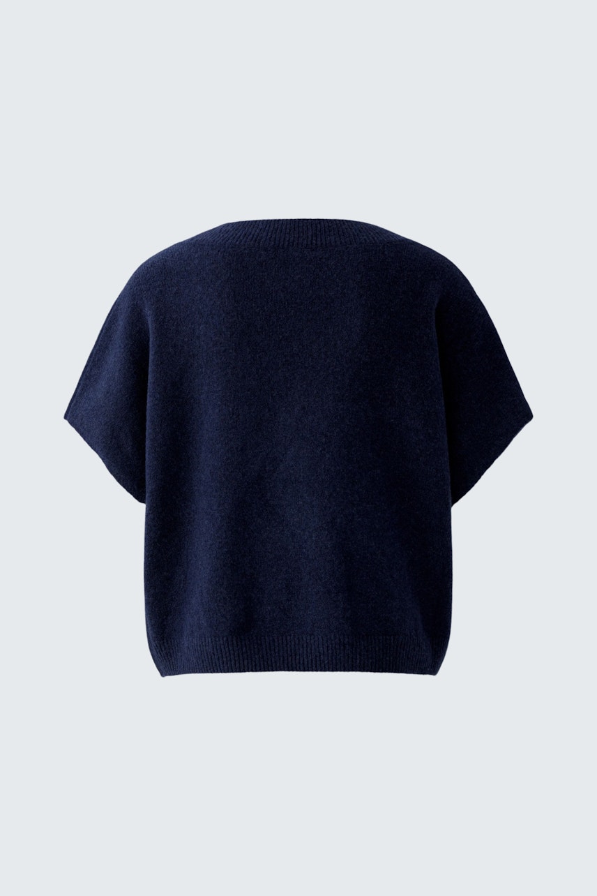 Casual women's pullover: Back view of a navy blue pullover with a relaxed fit.
