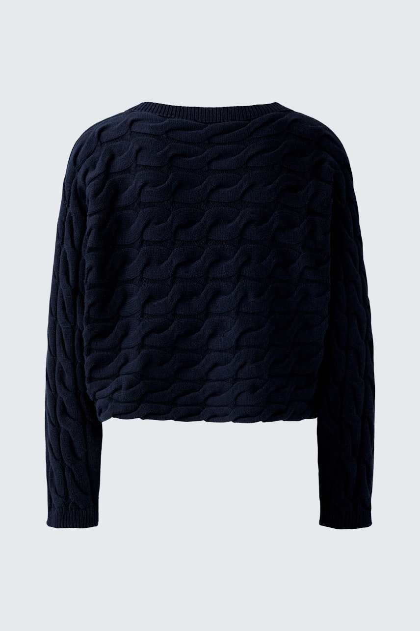 Damen-Pullover in Dunkelblau mit strukturiertem Muster, lässig und bequem geschnitten.
