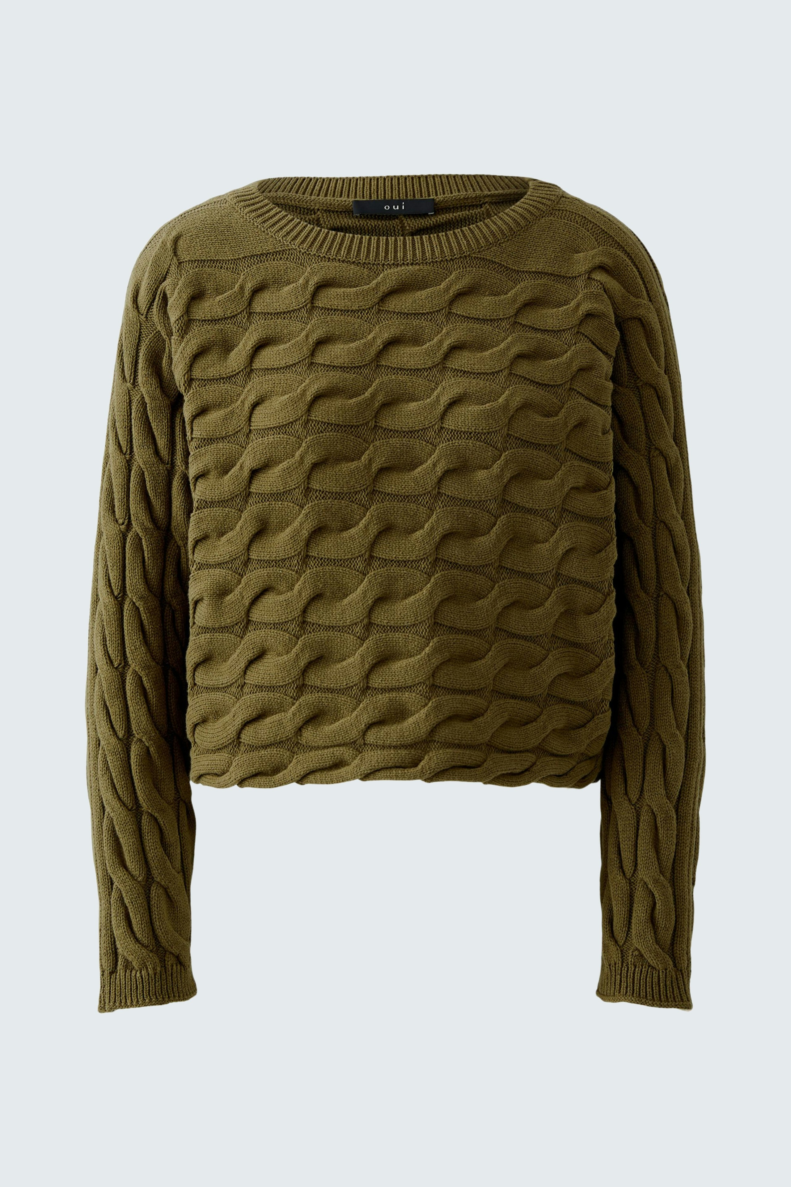 Casual women's pullover in olive green with a textured wave pattern, perfect for everyday wear.