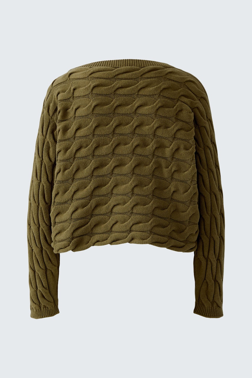 Casual women's pullover in olive green with a textured wave pattern, perfect for everyday wear.