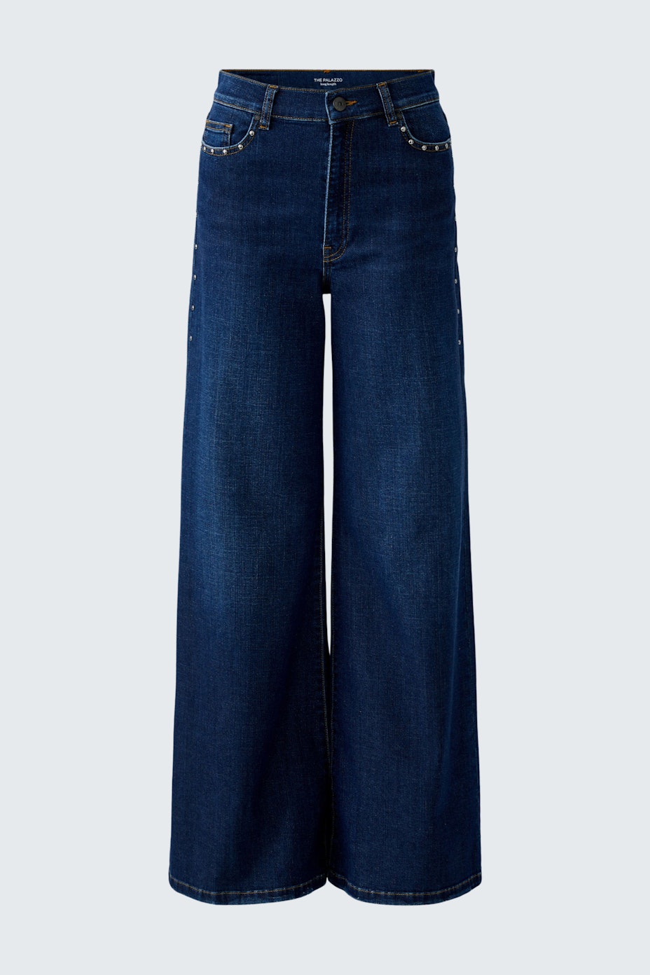 Bequeme Damen-Jeans Wide Leg: Dunkelblaue, weite Jeans mit hohem Bund und lässigem Schnitt.