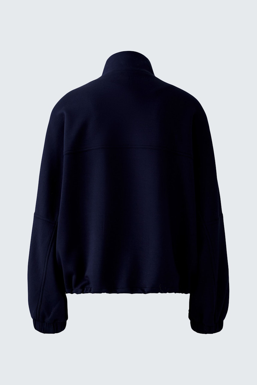 Casual women's jacket: A navy blue jacket with a relaxed fit and high collar, perfect for everyday wear.