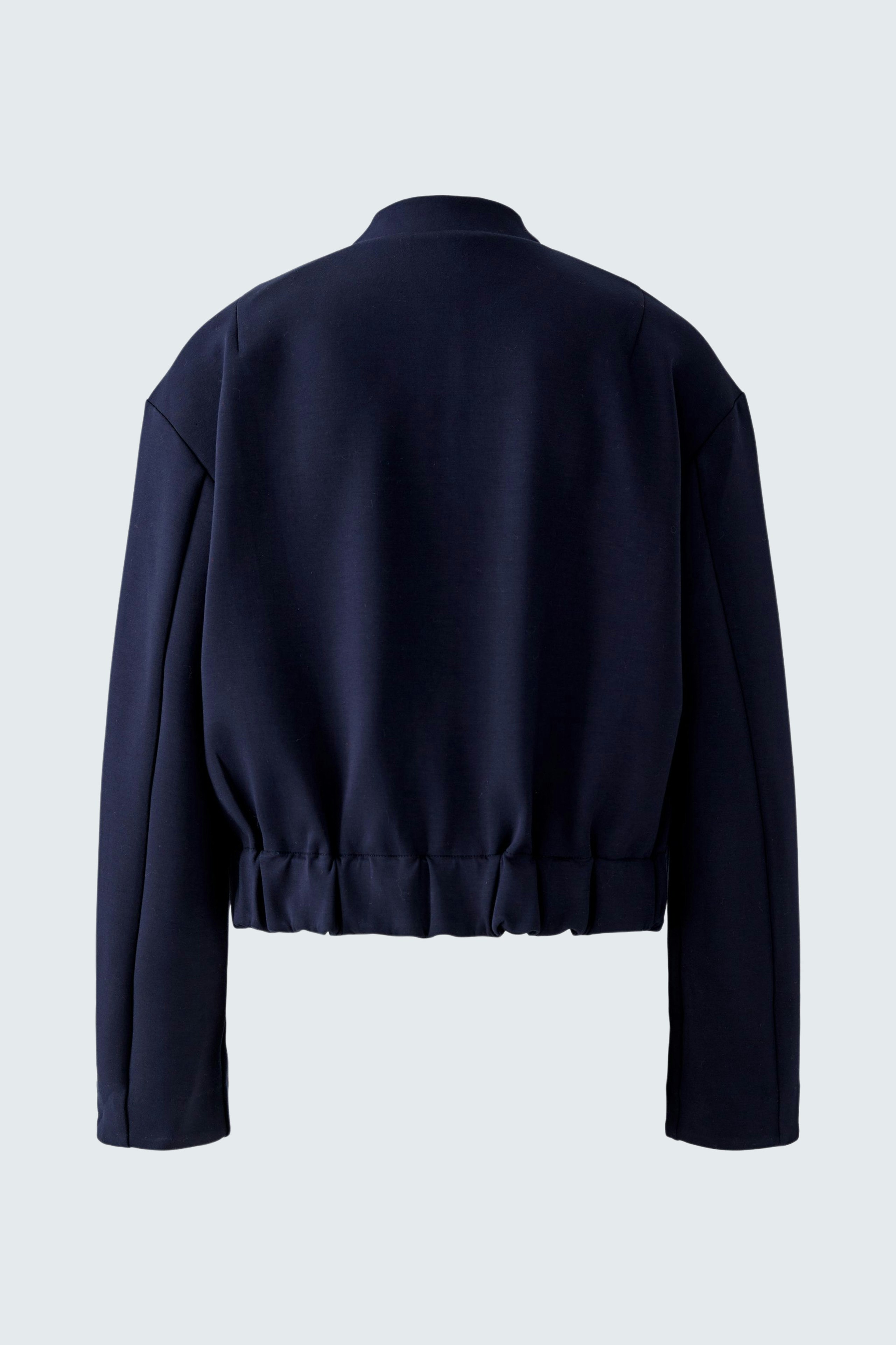Damen-Blouson: Rückansicht eines navyfarbenen Blousons mit elastischem Bund und lässigem Schnitt.