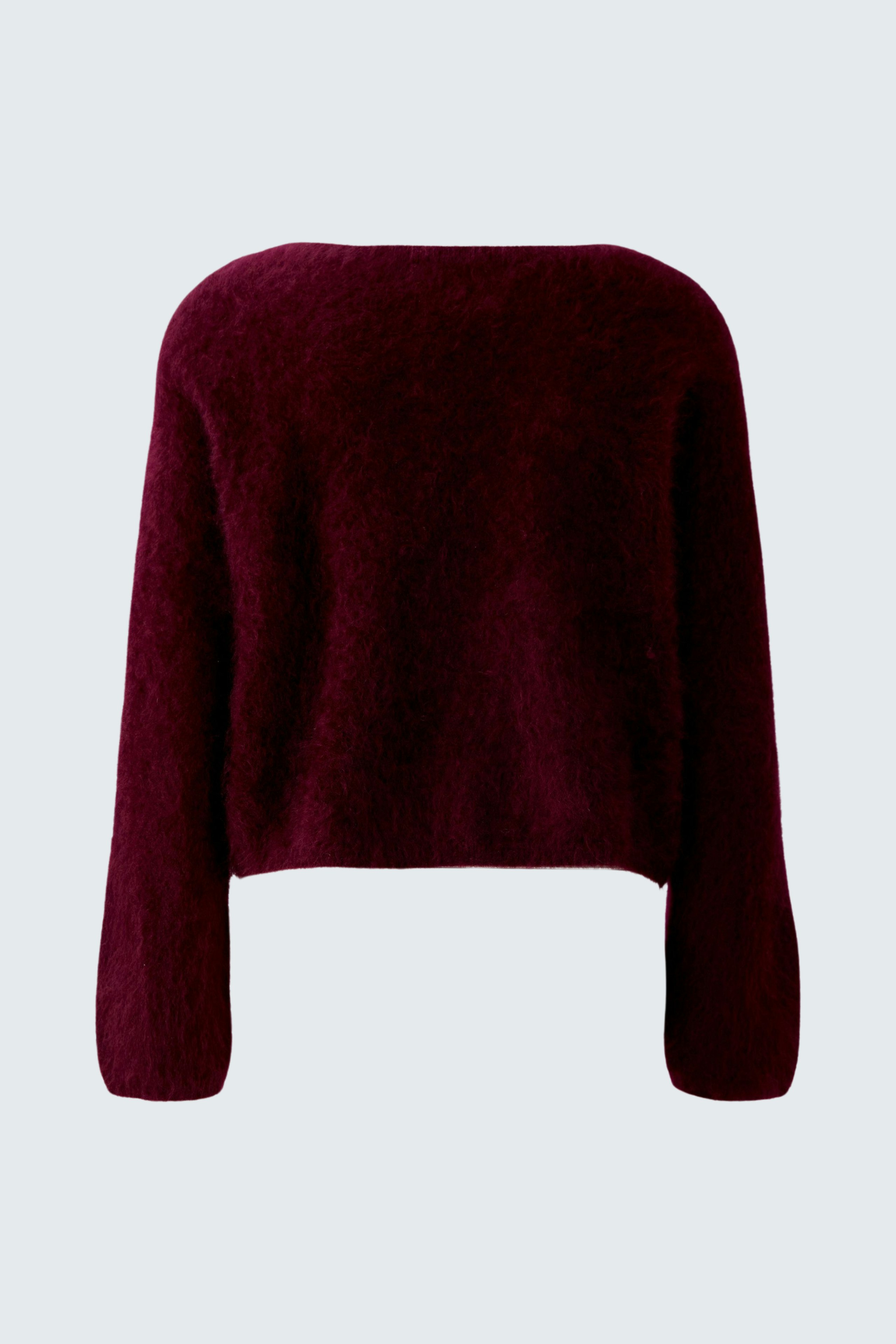 Cozy women's pullover in deep burgundy, featuring a relaxed fit and soft texture.