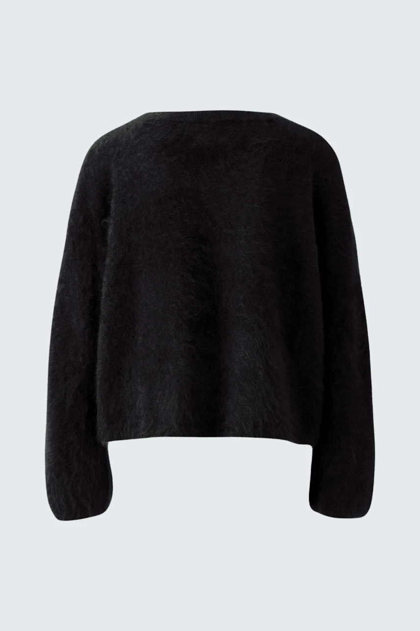 Schwarzer Damen-Pullover: Weicher, lässiger Schnitt mit lockerer Passform und Rundhalsausschnitt.