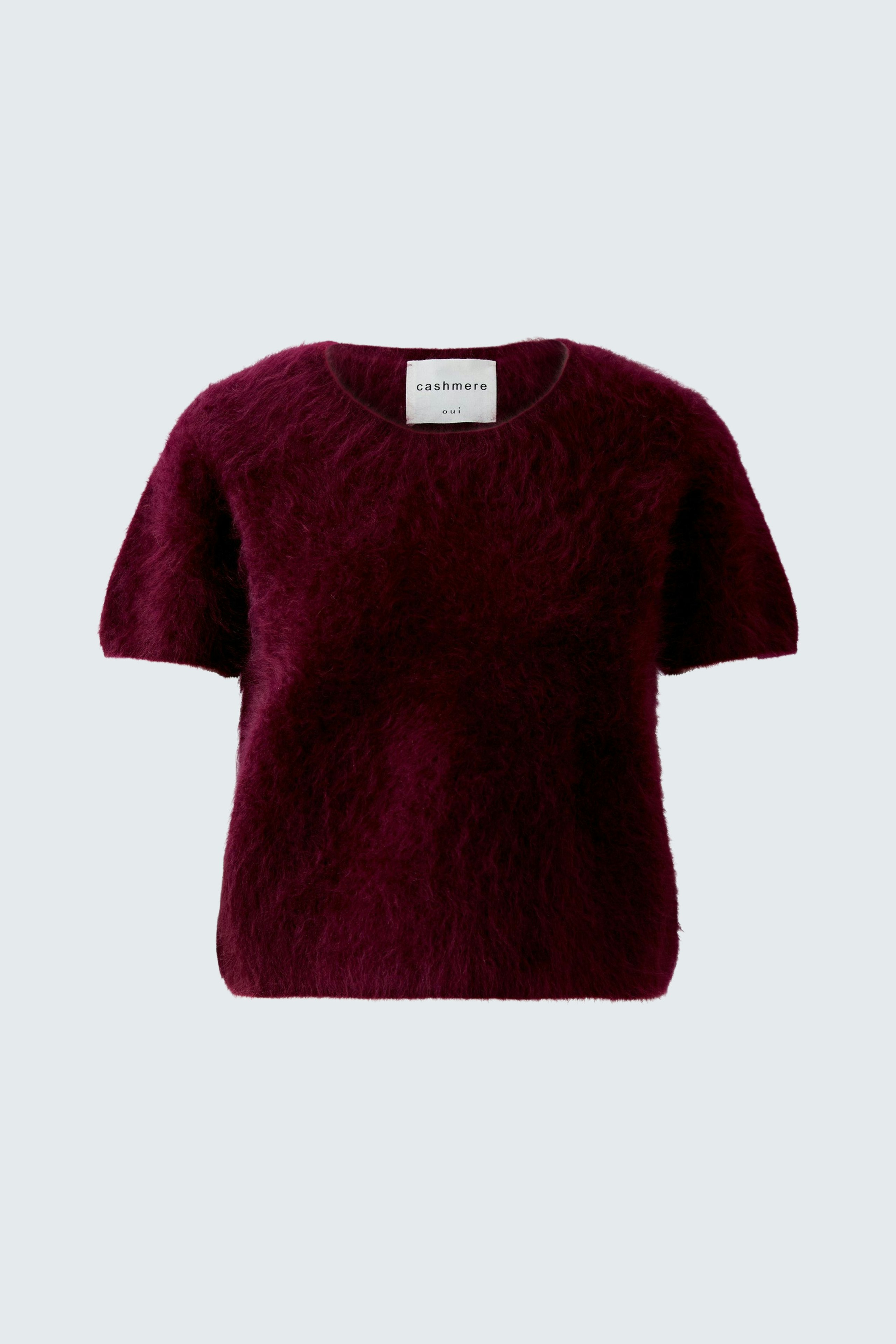 Cozy women's pullover in deep burgundy with short sleeves, perfect for casual wear.