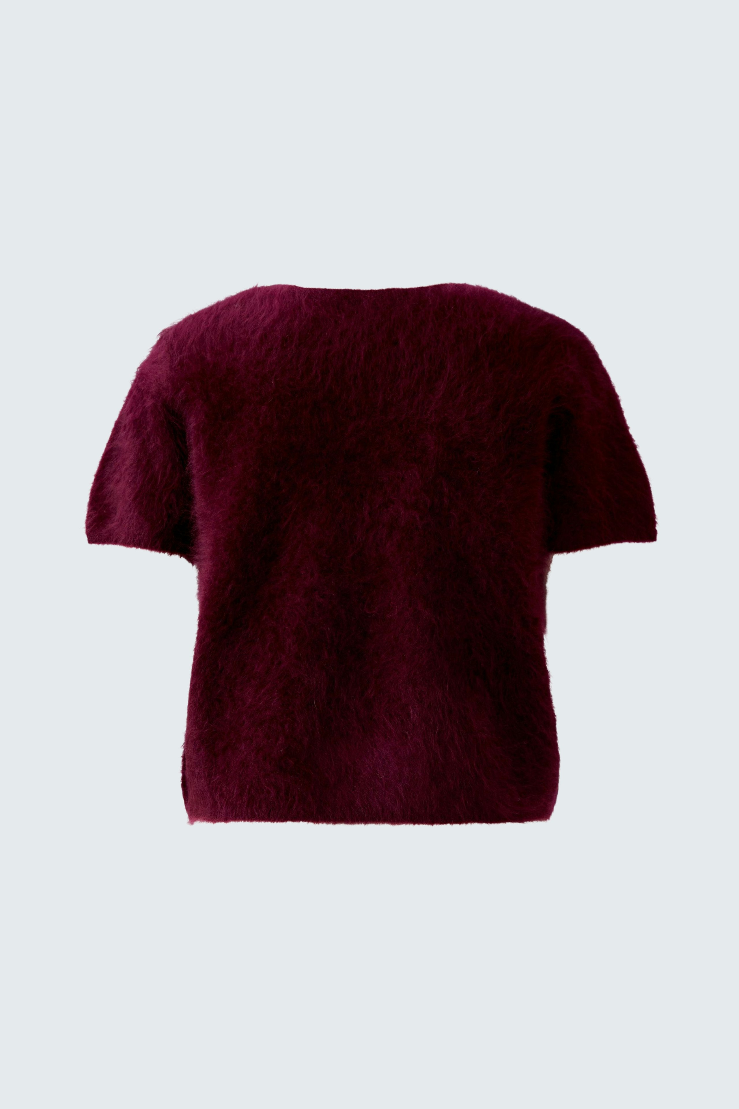 Cozy women's pullover in deep burgundy with short sleeves, perfect for casual wear.