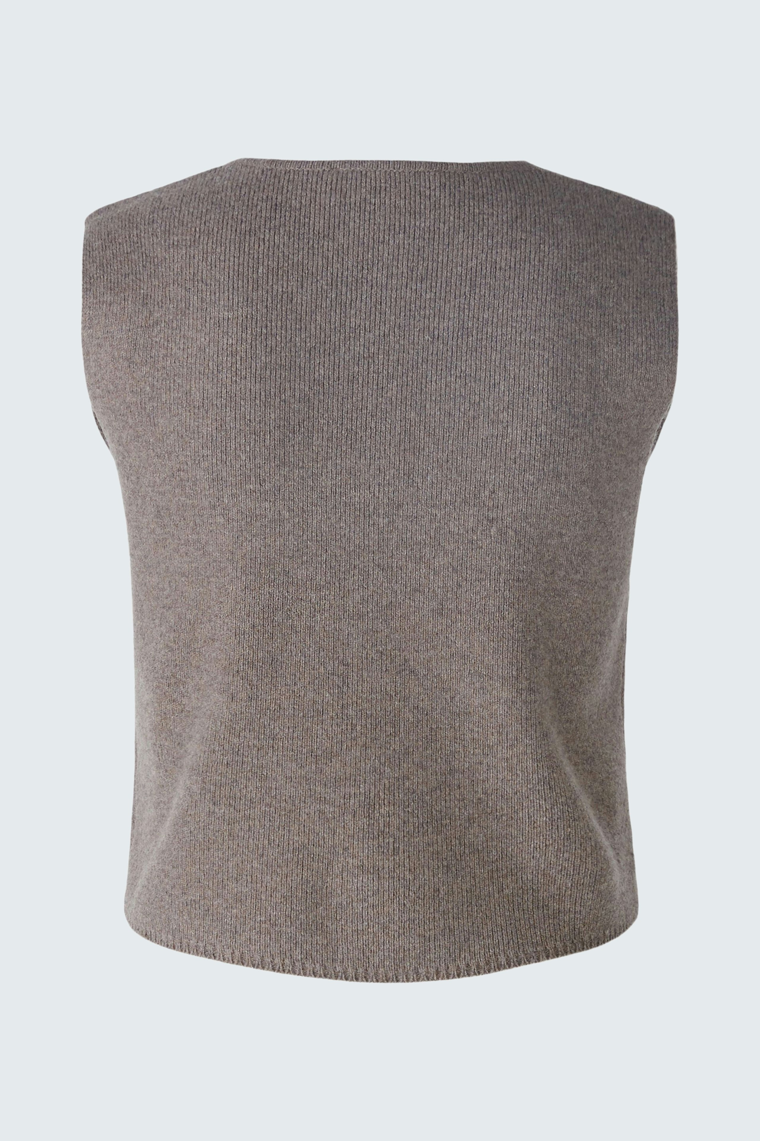 Casual women's pullover: A sleeveless, brown knitted vest with a relaxed fit.