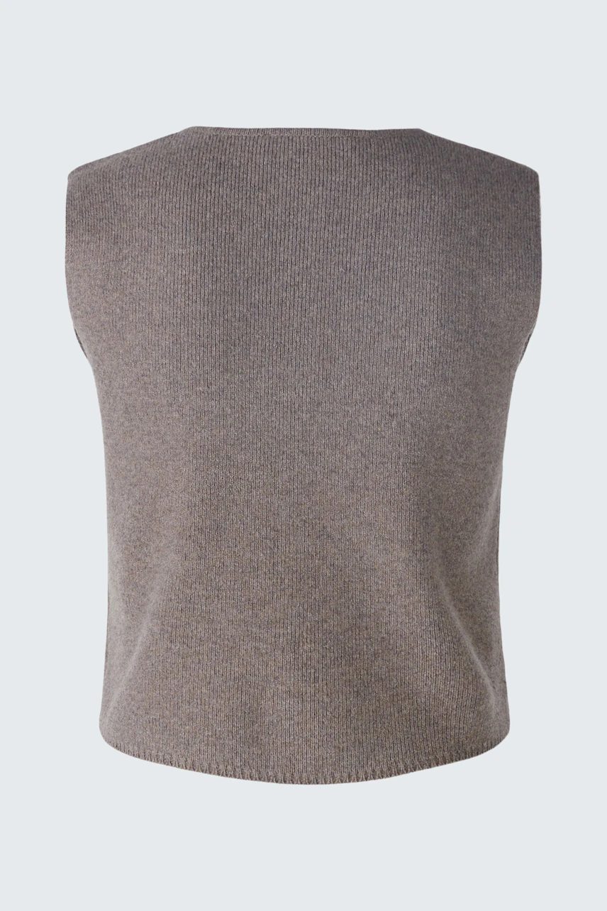 Bequeme Damen-Strickweste in Braun, ideal für lässige Outfits und vielseitige Kombinationsmöglichkeiten.