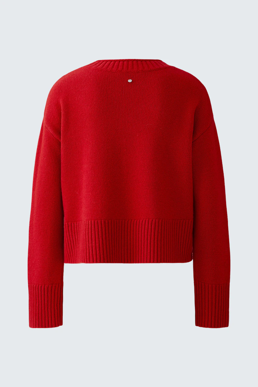 Roter Damen-Pullover mit lässigem Schnitt und breitem Bündchen, ideal für entspannte Outfits.
