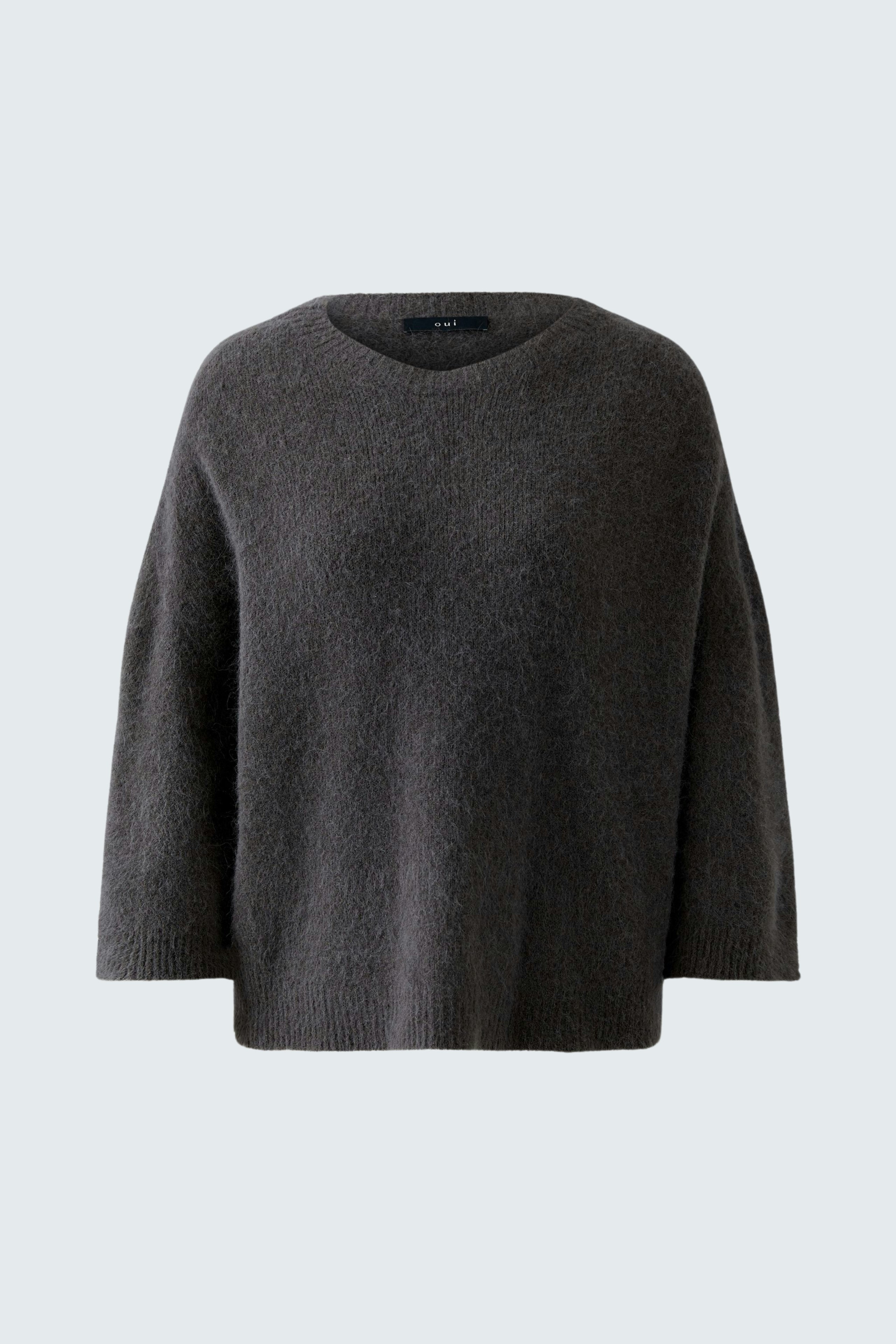 Casual women's pullover in dark gray with a relaxed fit and soft texture.