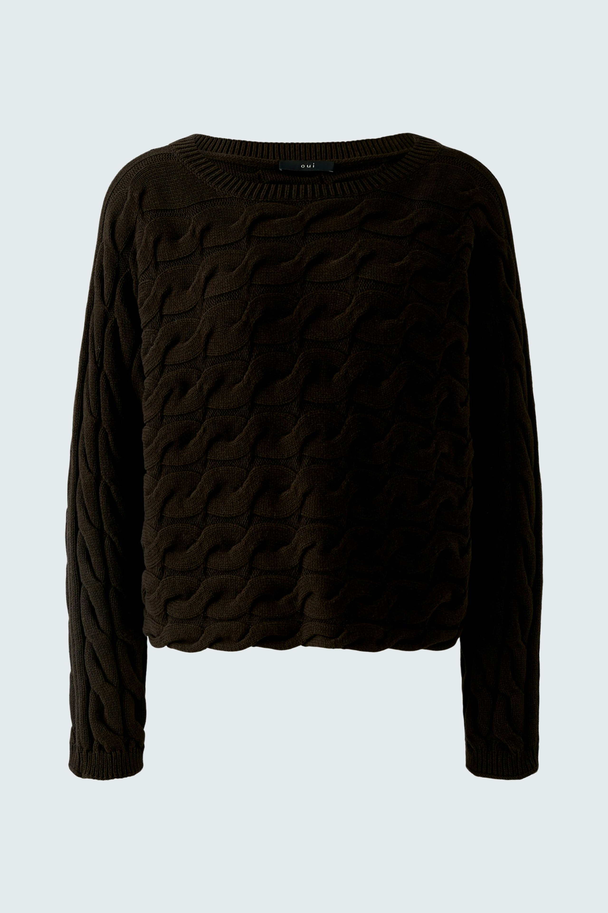 Casual women's pullover in dark brown with a textured pattern, perfect for everyday wear.