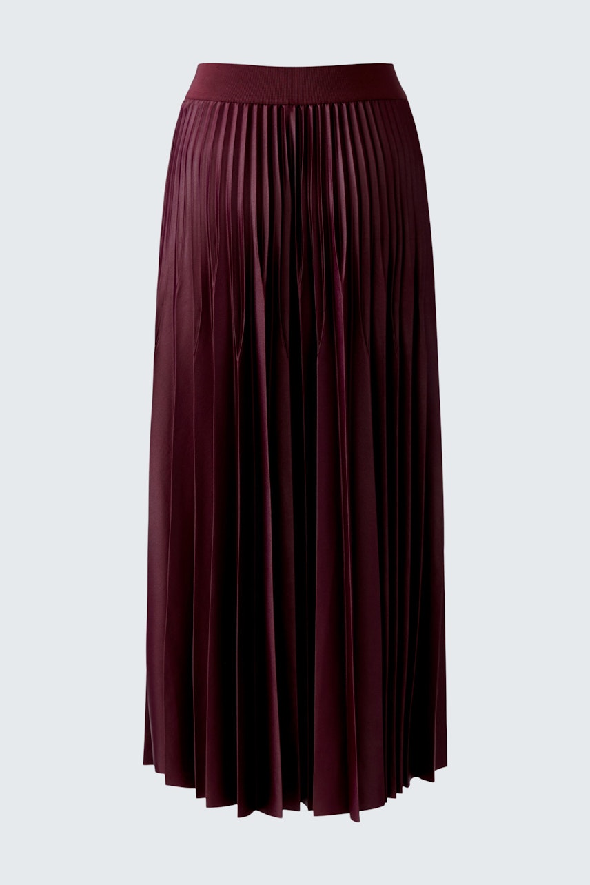 Plisseerock in Bordeaux: Langer, gefalteter Rock mit elastischem Bund für einen lässigen Look.