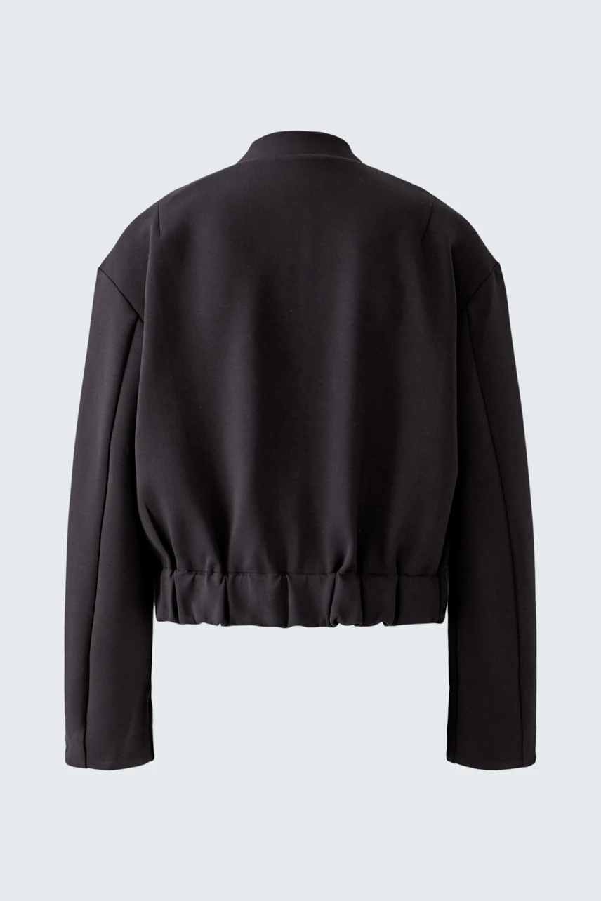 Casual women's jacket: Black cropped jacket with a relaxed fit and elastic hem.