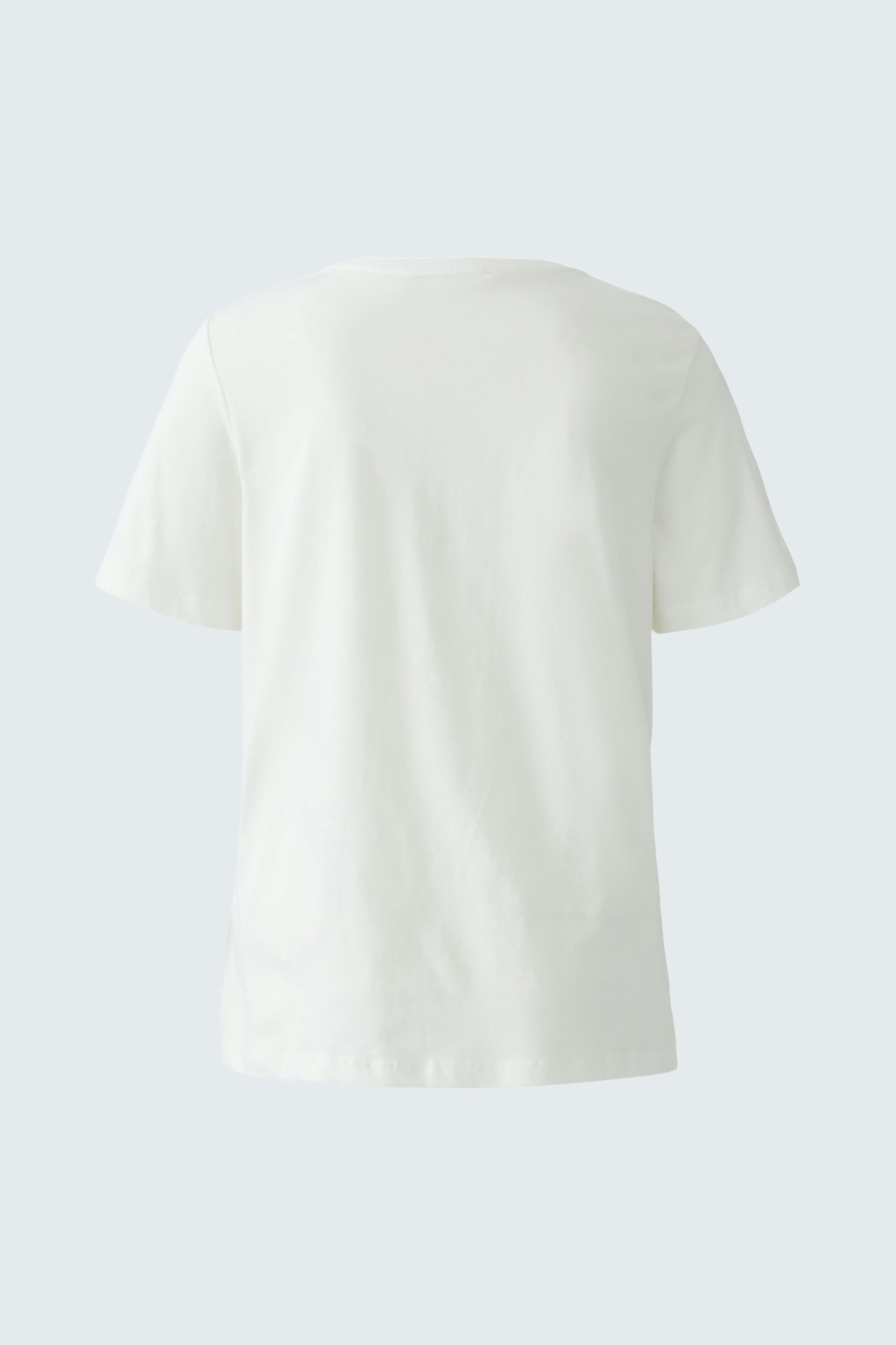 Bequeme Damen-T-Shirt: Rückansicht eines weißen T-Shirts mit kurzen Ärmeln, ideal für den Alltag.