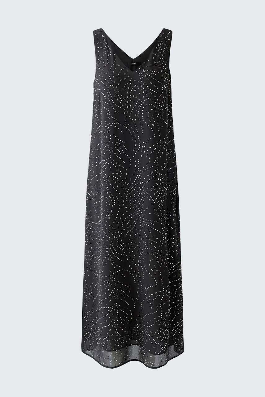 Luftiges Hängerkleid in Schwarz mit feinem Muster, ideal für warme Tage.