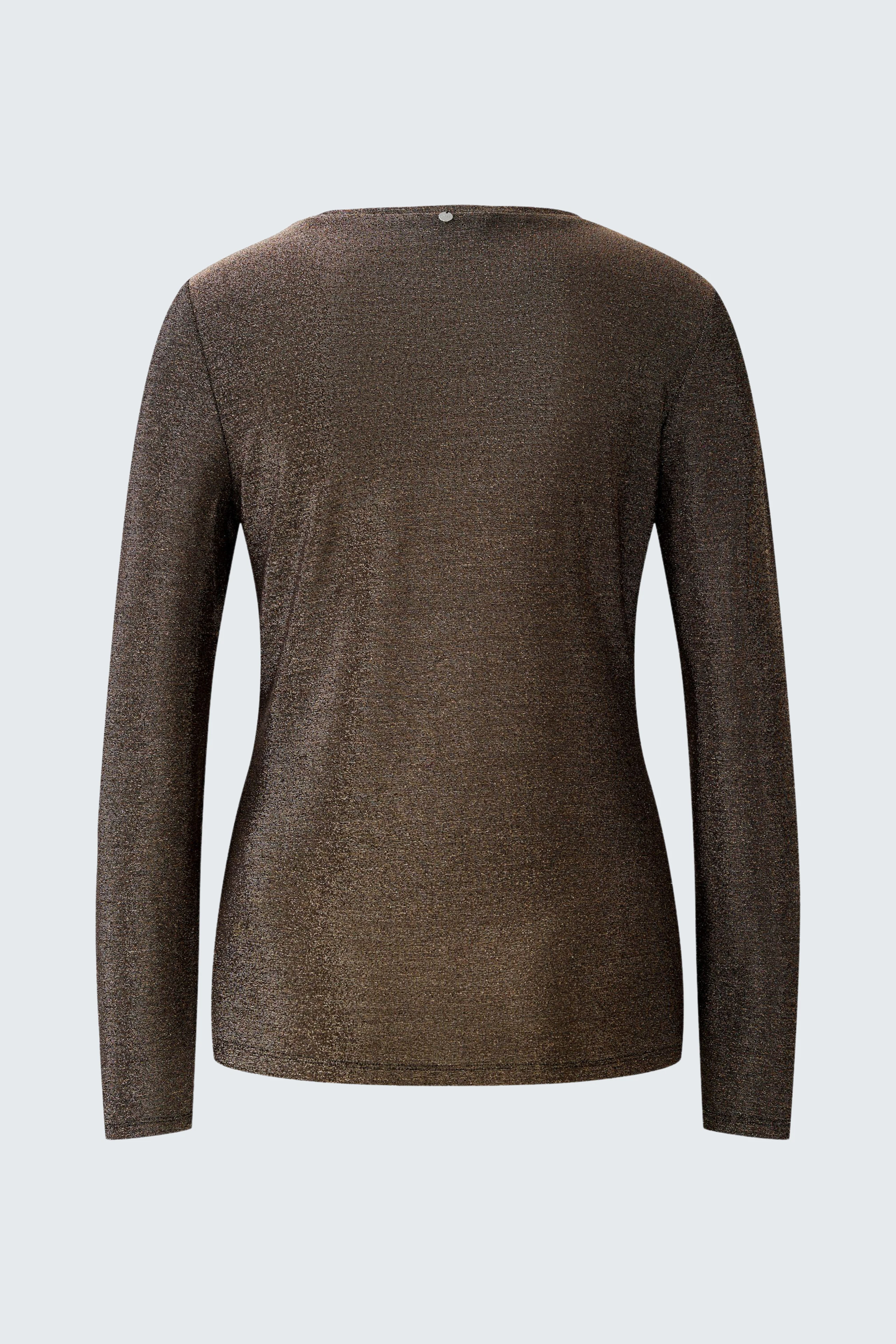 Bequemes Langarmshirt: Rückansicht eines schlichten, braunen Damen-Shirts mit Rundhalsausschnitt.