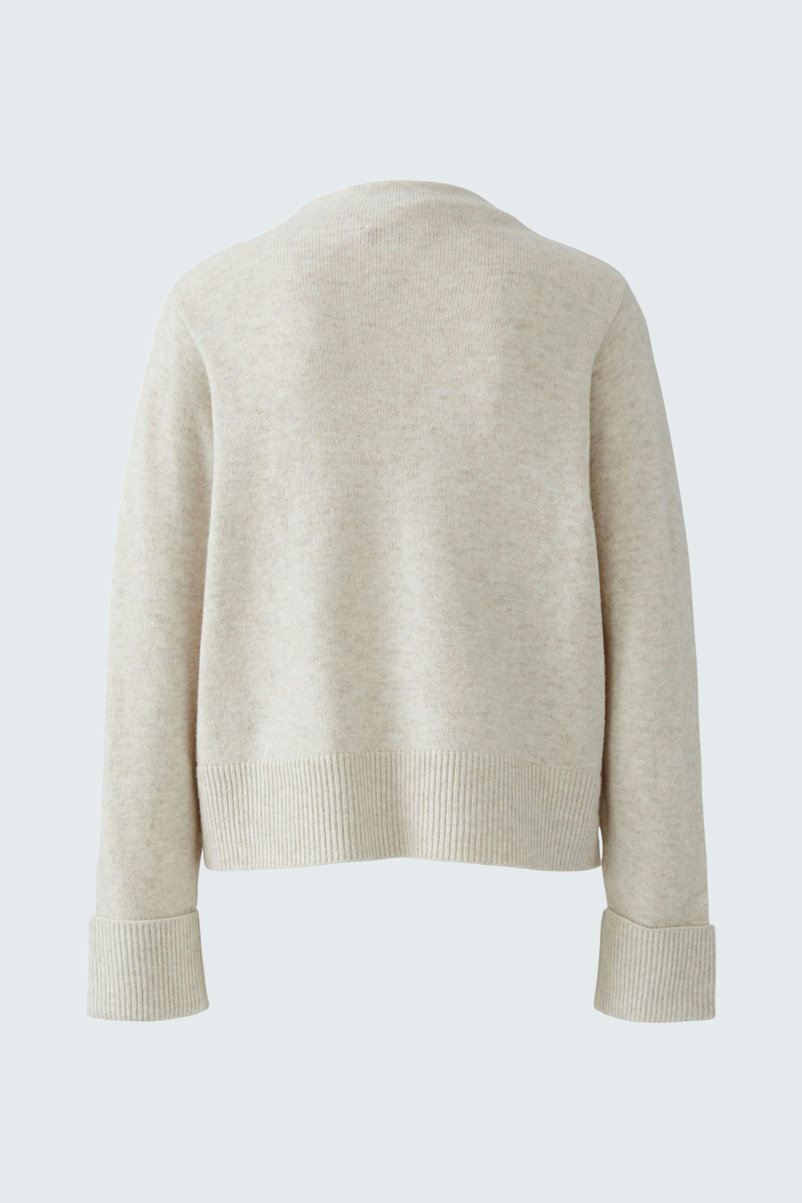 Casual women's pullover: Back view of a light beige pullover with relaxed fit and ribbed cuffs.