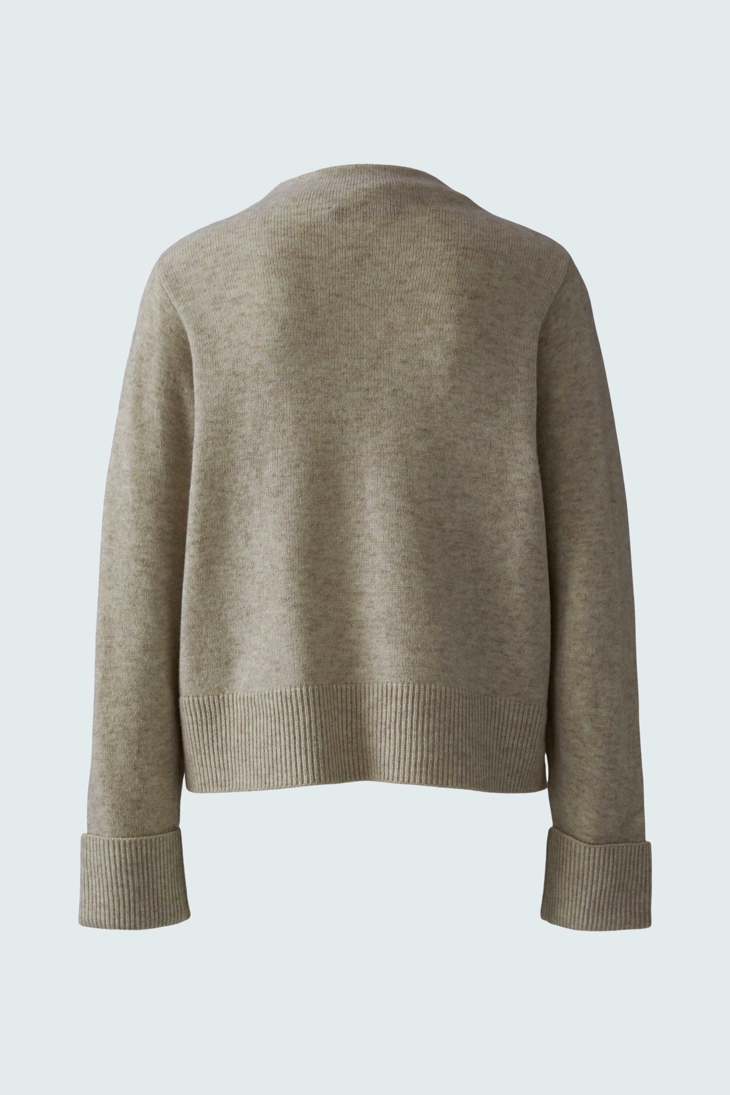 Casual women's pullover: Back view of a soft, light brown pullover with a relaxed fit and ribbed cuffs.