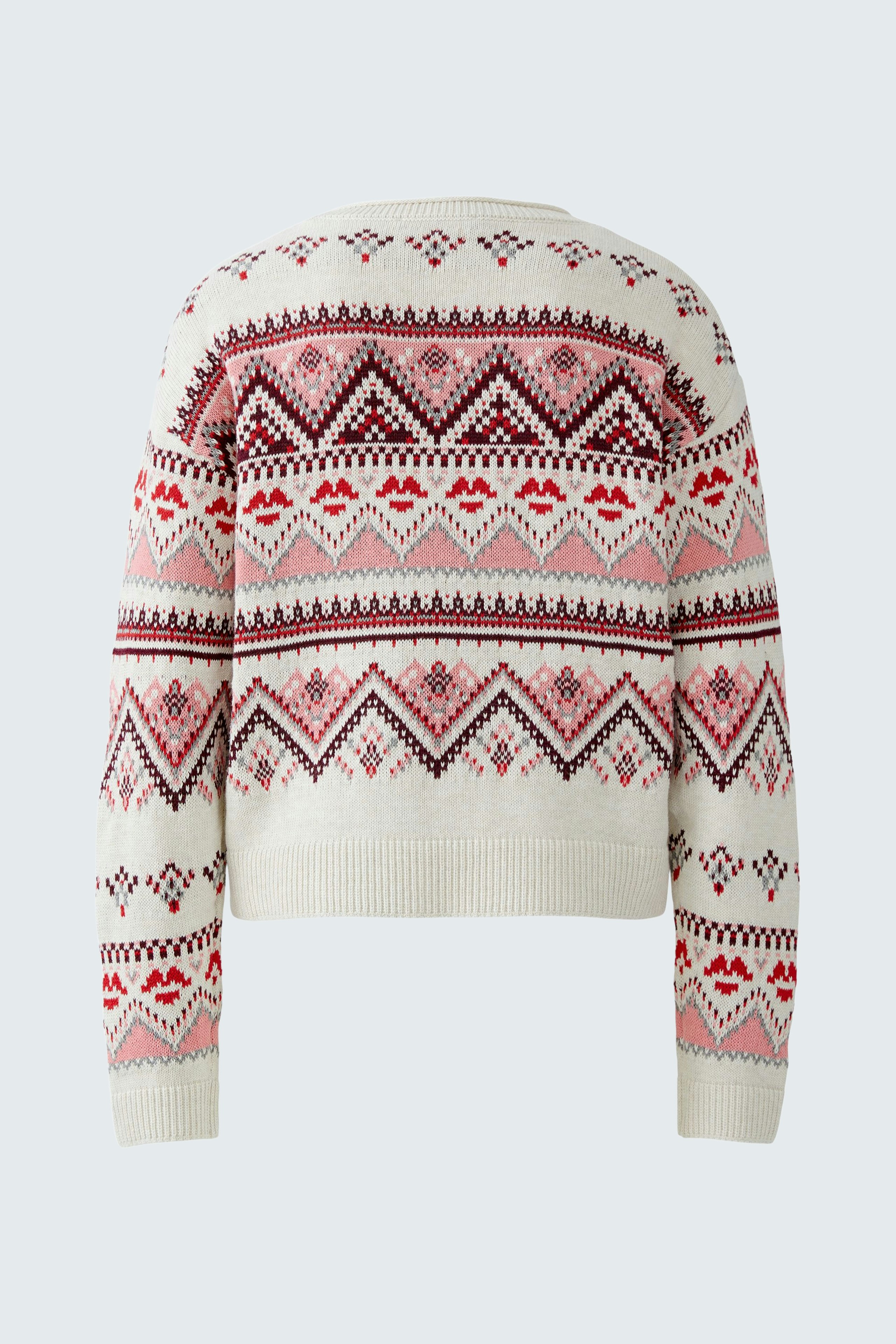 Cozy women's pullover with a colorful geometric pattern, perfect for casual wear.