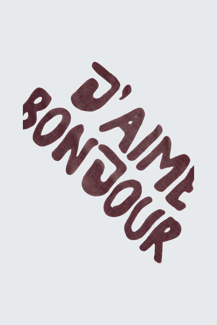 Casual women's pullover: Burgundy with 'J'aime Bonjour' print, perfect for a relaxed look.