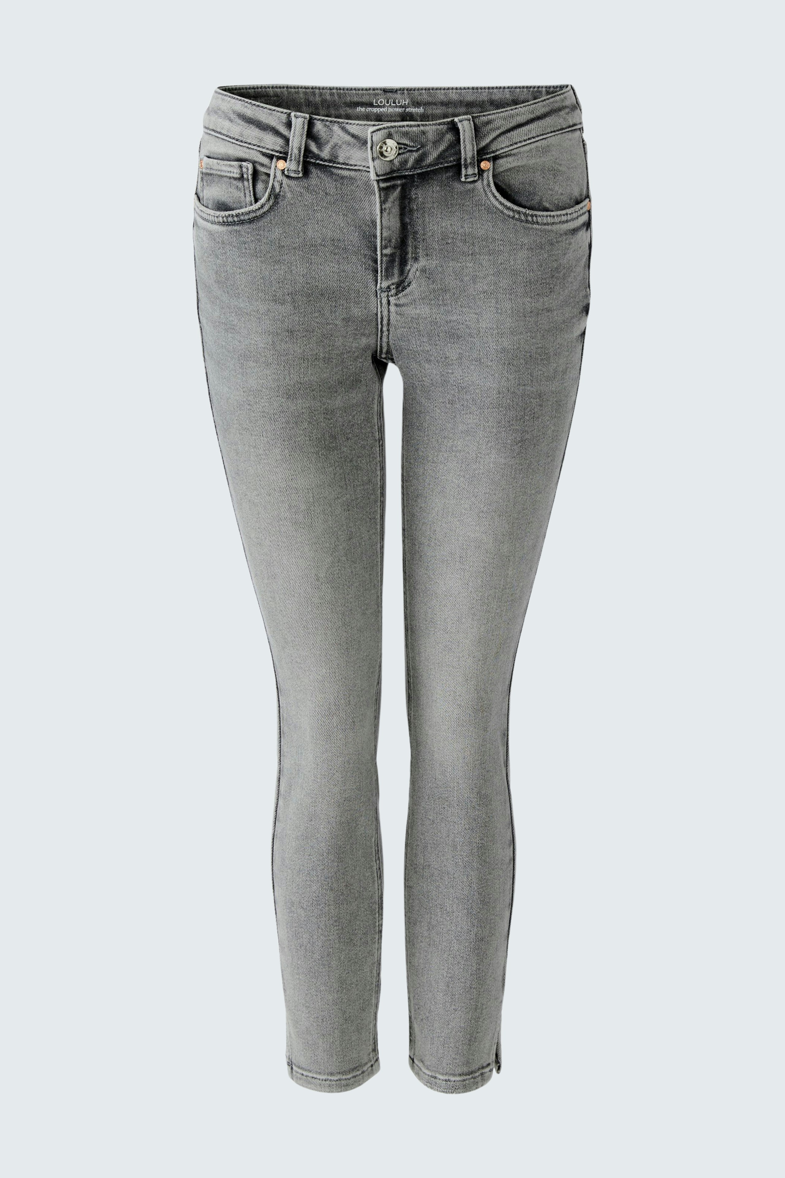 Skinny jeans for women in a stylish grey wash, perfect for casual outfits.