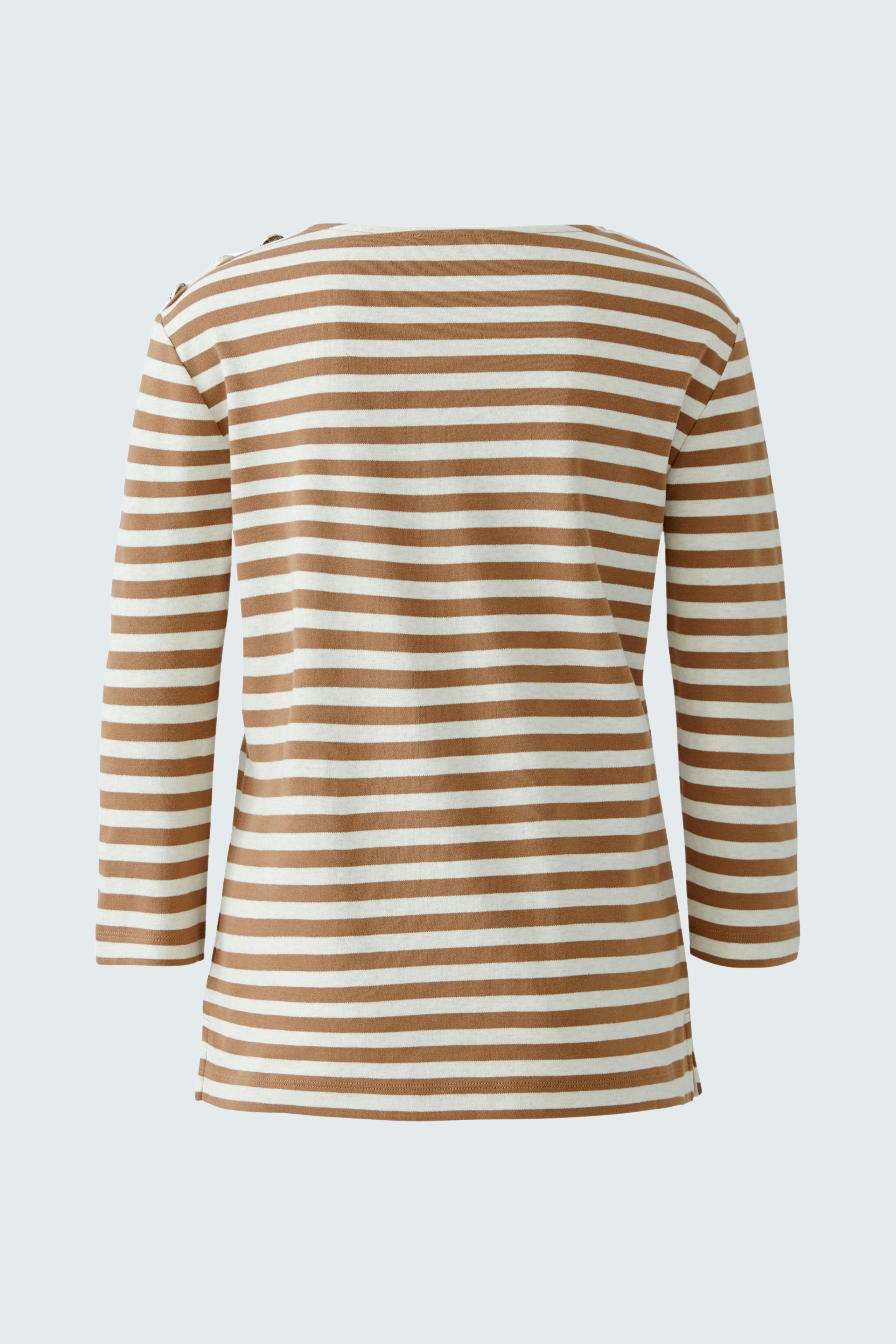 Casual women's long-sleeve shirt: Striped design in brown and cream, perfect for everyday wear.