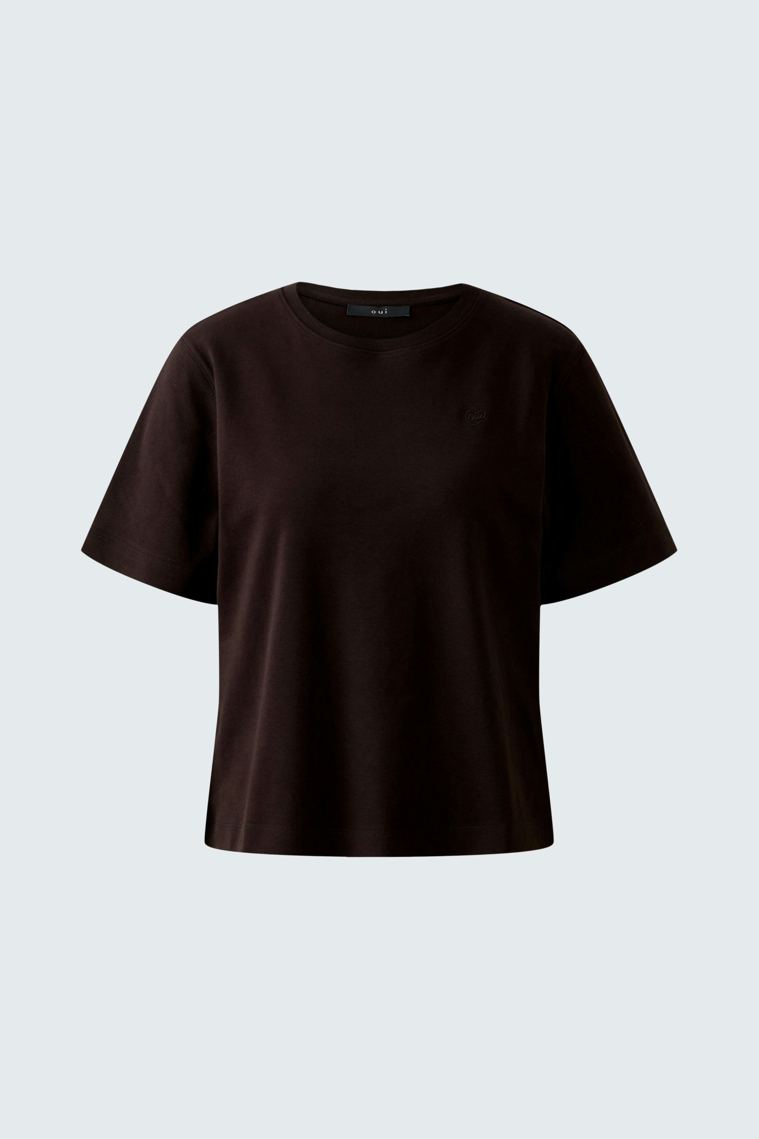 Casual women's T-shirt in dark brown with a relaxed fit and short sleeves.