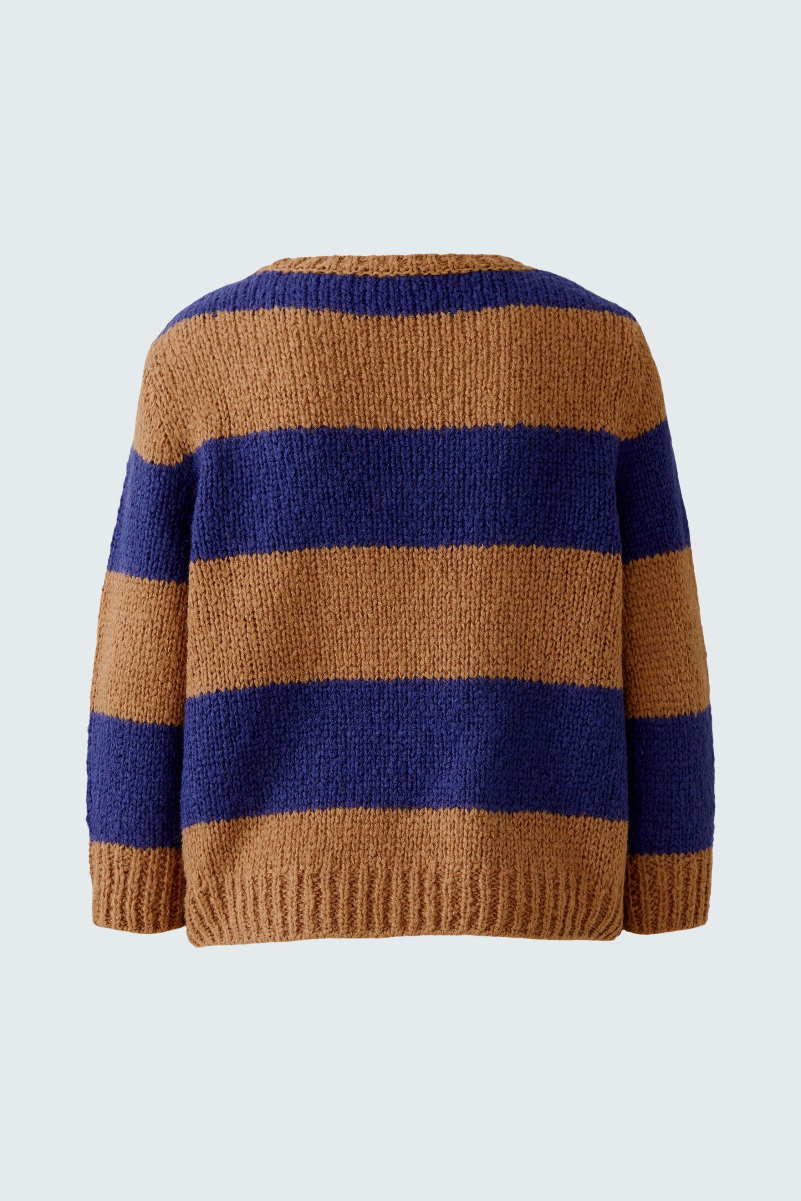 Gemütlicher Damen-Pullover in braun-blauen Streifen, lässig geschnitten und ideal für den Alltag.