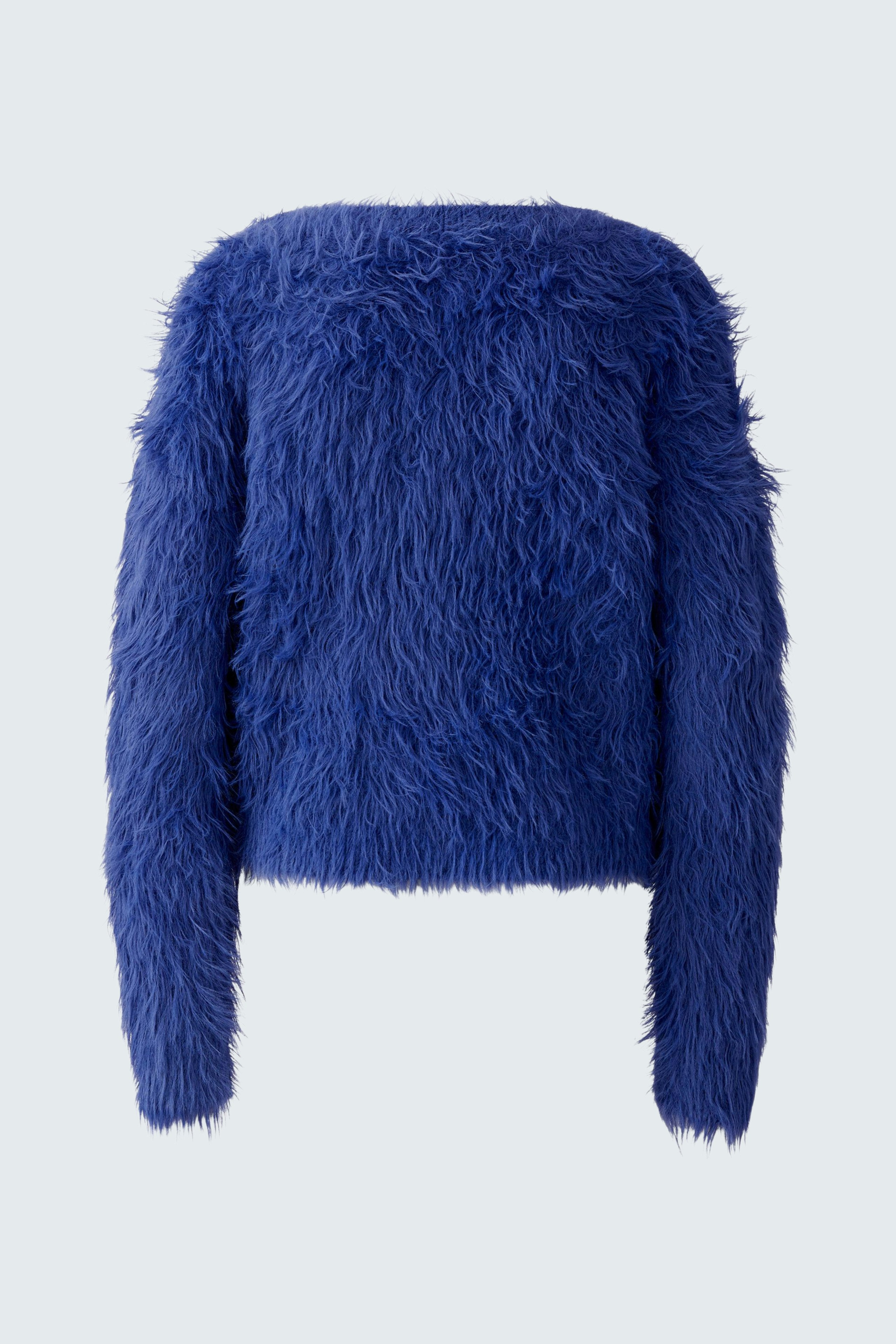 Cozy women's pullover in vibrant blue with a fluffy texture, perfect for casual wear.