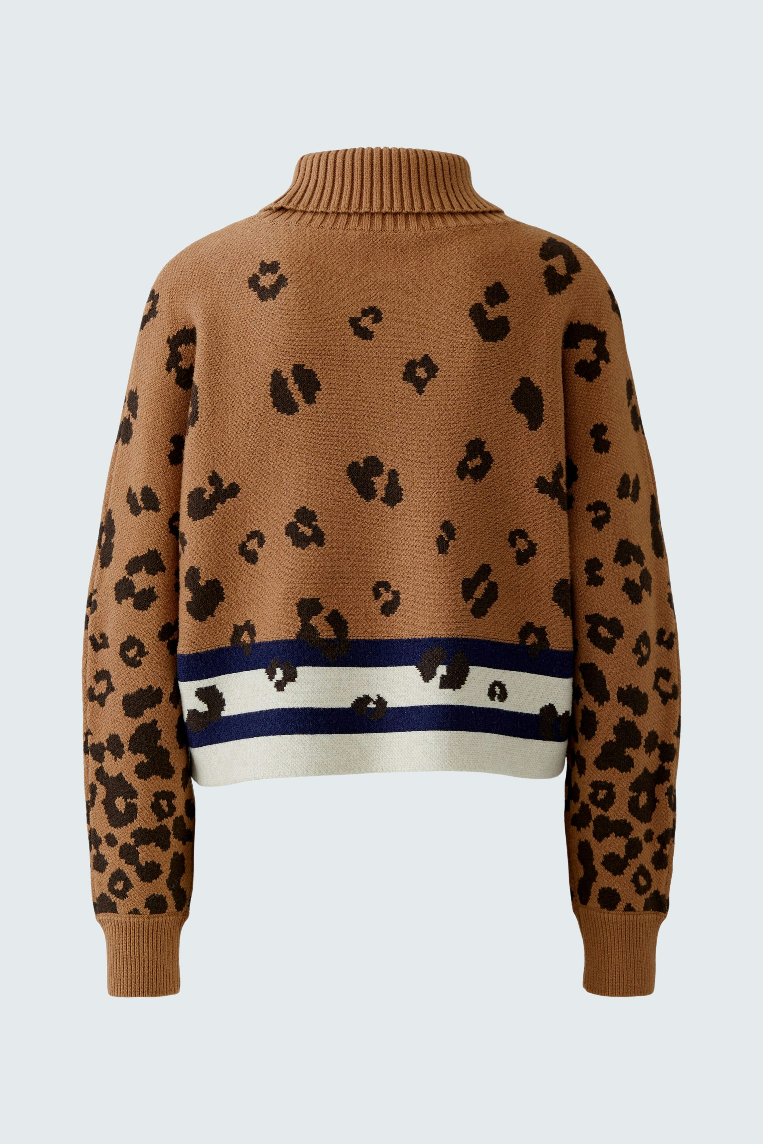 Casual women's pullover: Brown with leopard print and striped hem, perfect for a relaxed look.