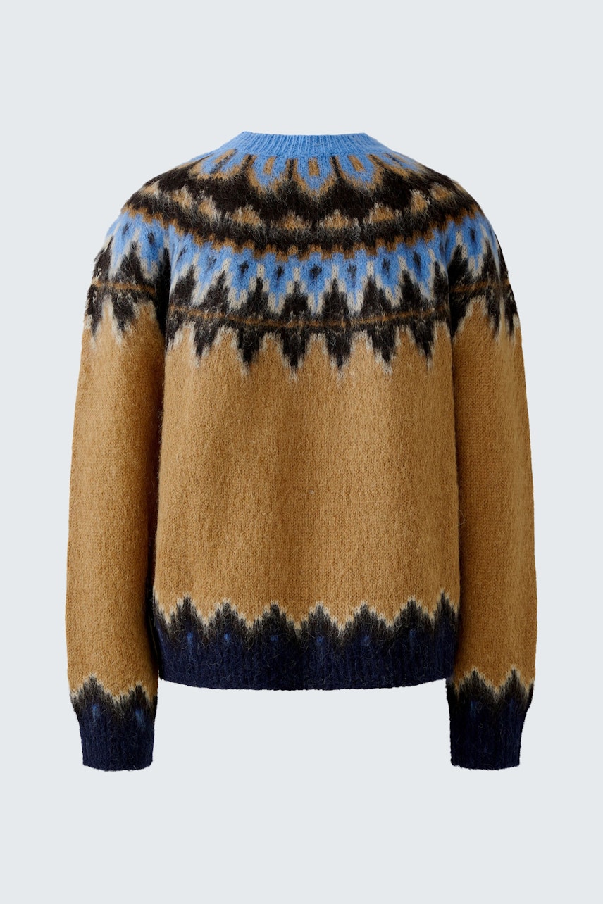 Bequemer Damen-Pullover in Braun mit buntem Muster, ideal für lässige Outfits.