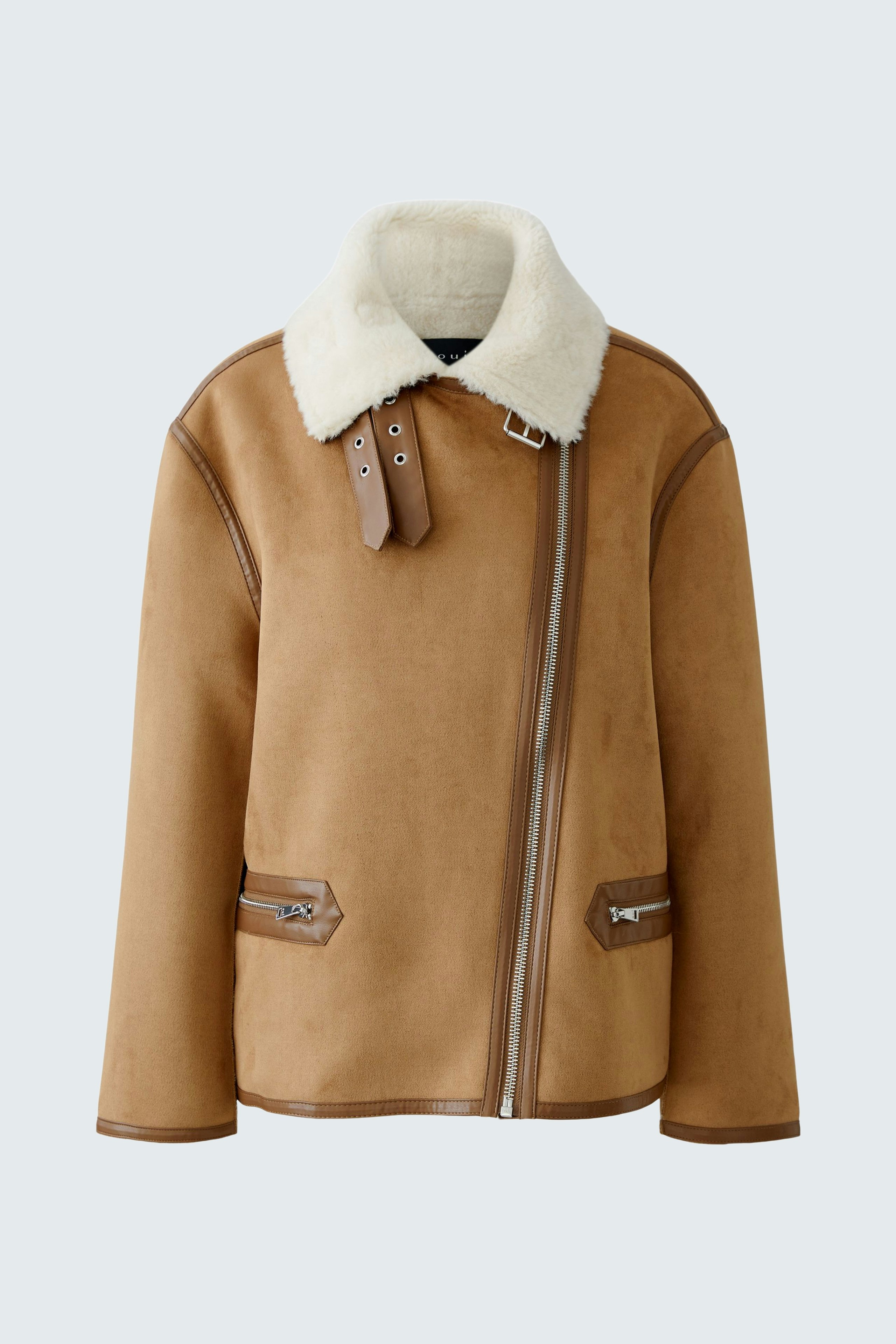 Stylish outdoor jacket: A warm brown jacket with a soft collar, perfect for chilly days.