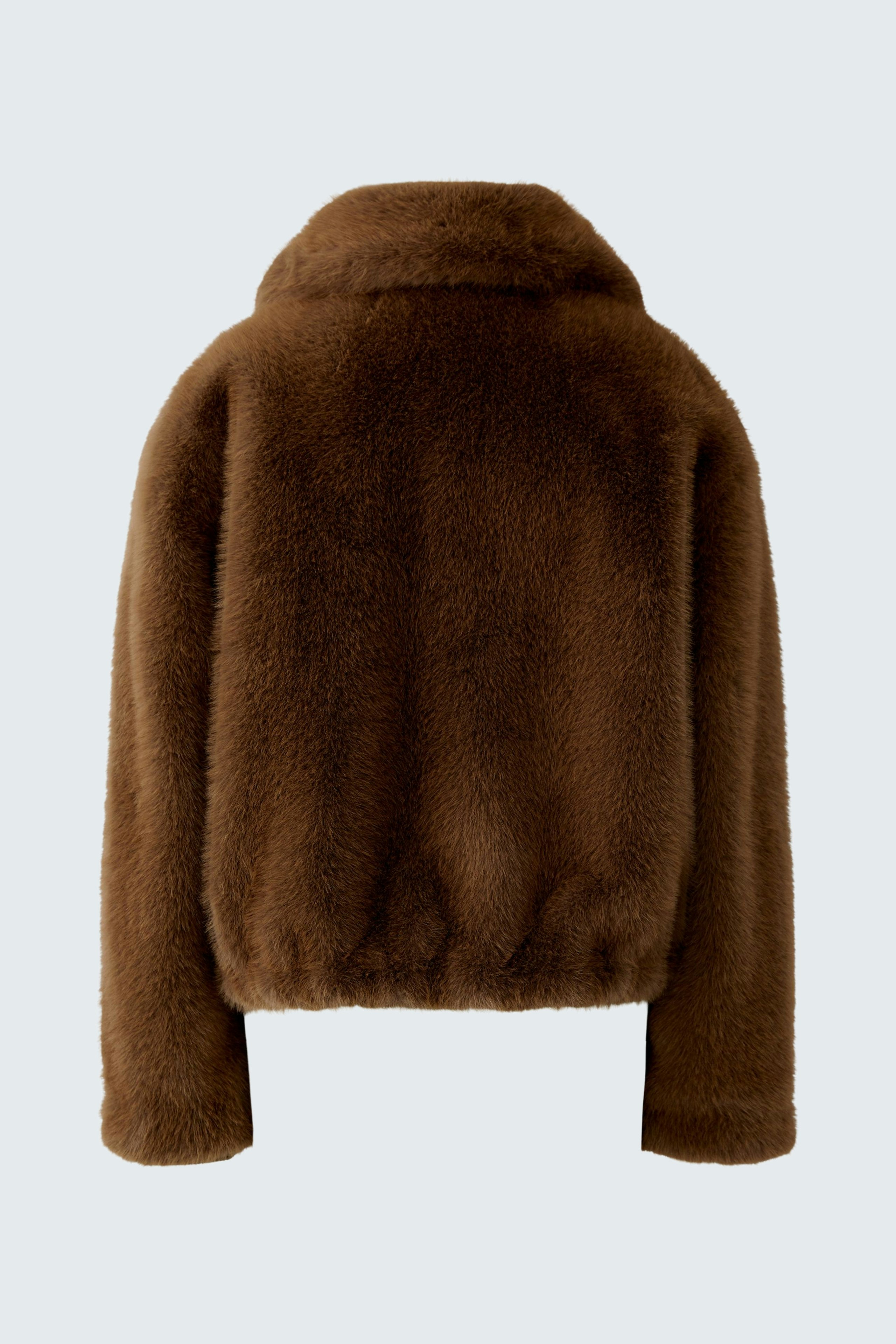 Cozy women's jacket in soft brown fabric, featuring a relaxed fit and a classic collar.