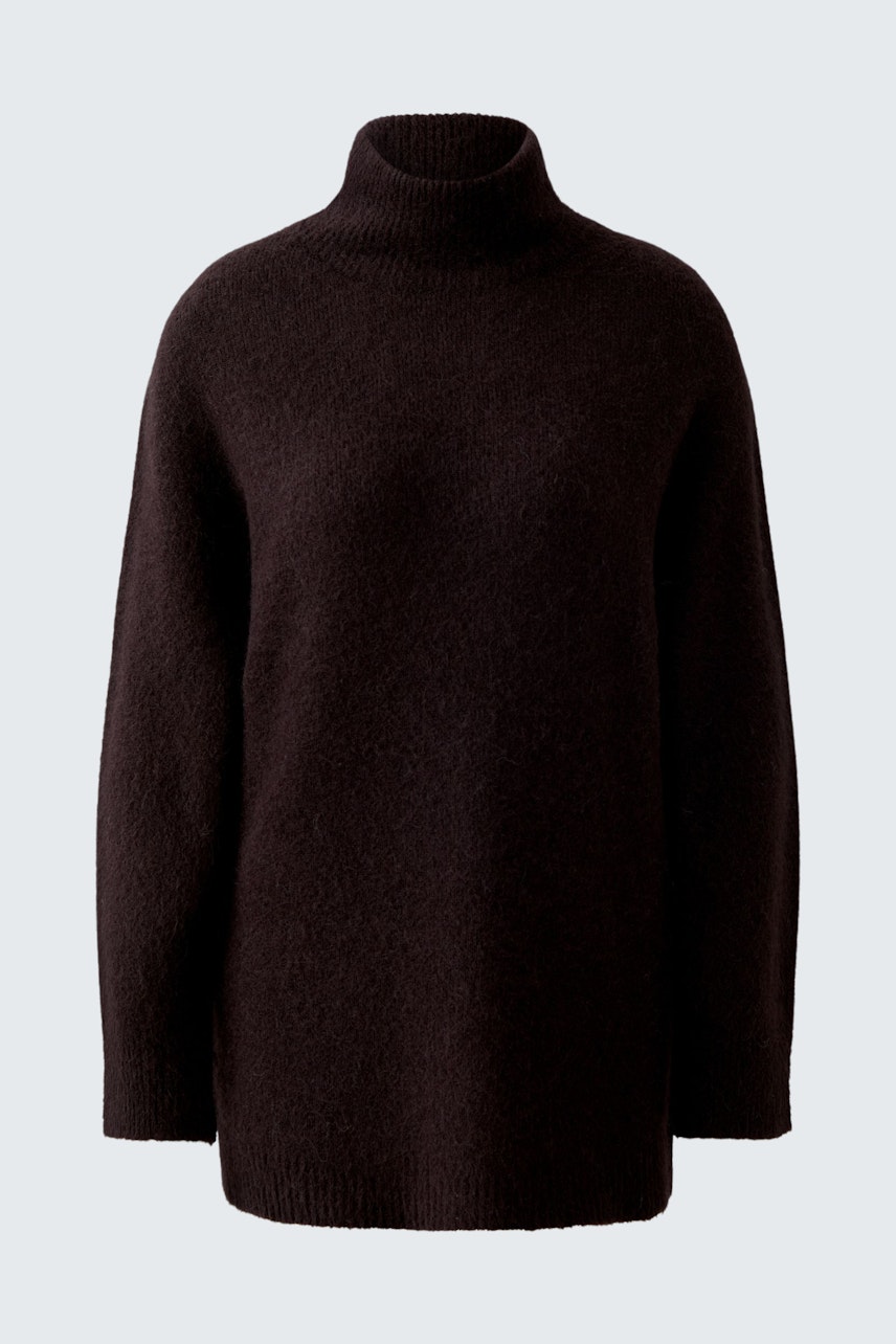 Damen-Pullover in Dunkelbraun mit hohem Kragen, lässig und bequem für den Alltag.