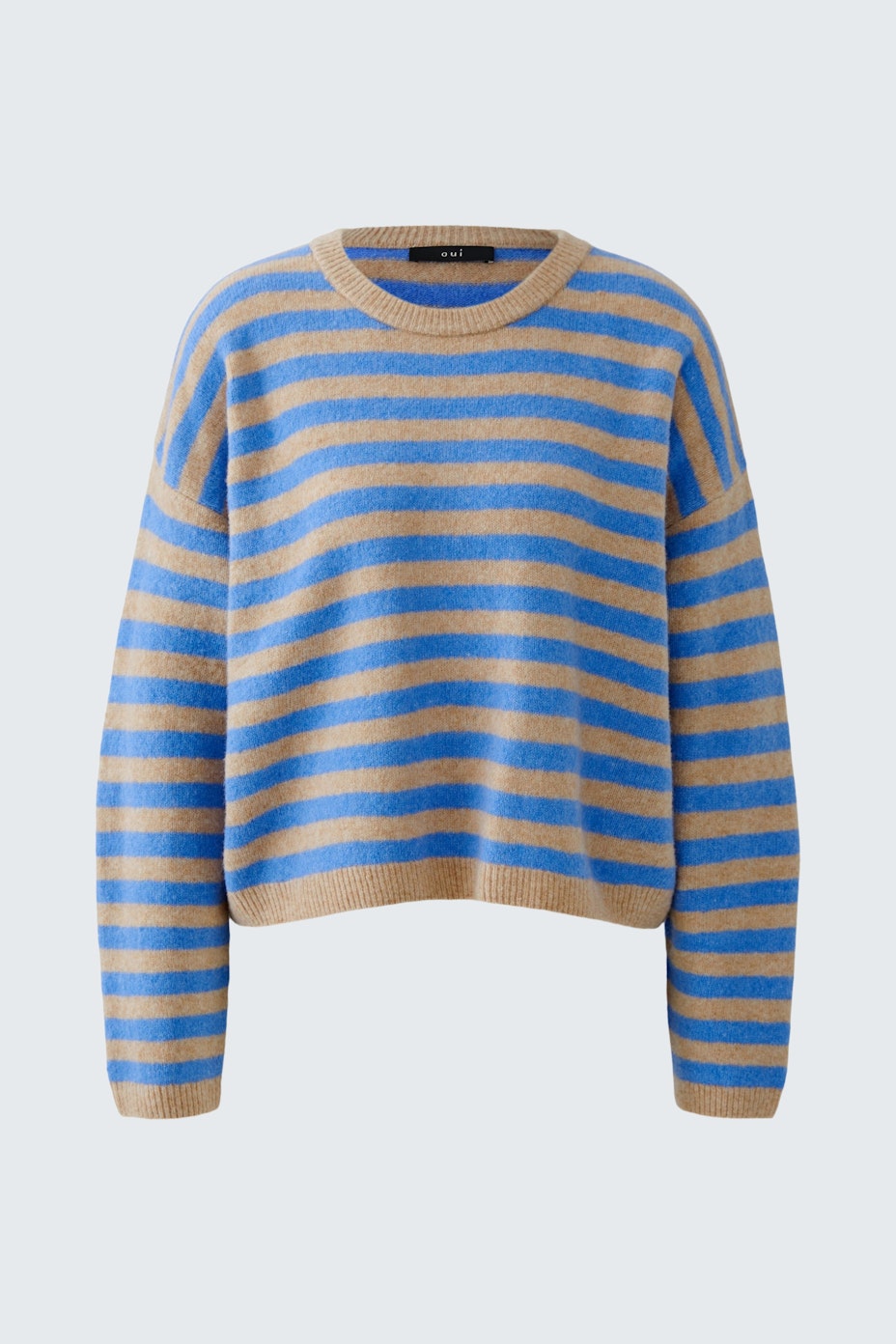 Casual women's pullover: Blue and beige striped design with a relaxed fit.