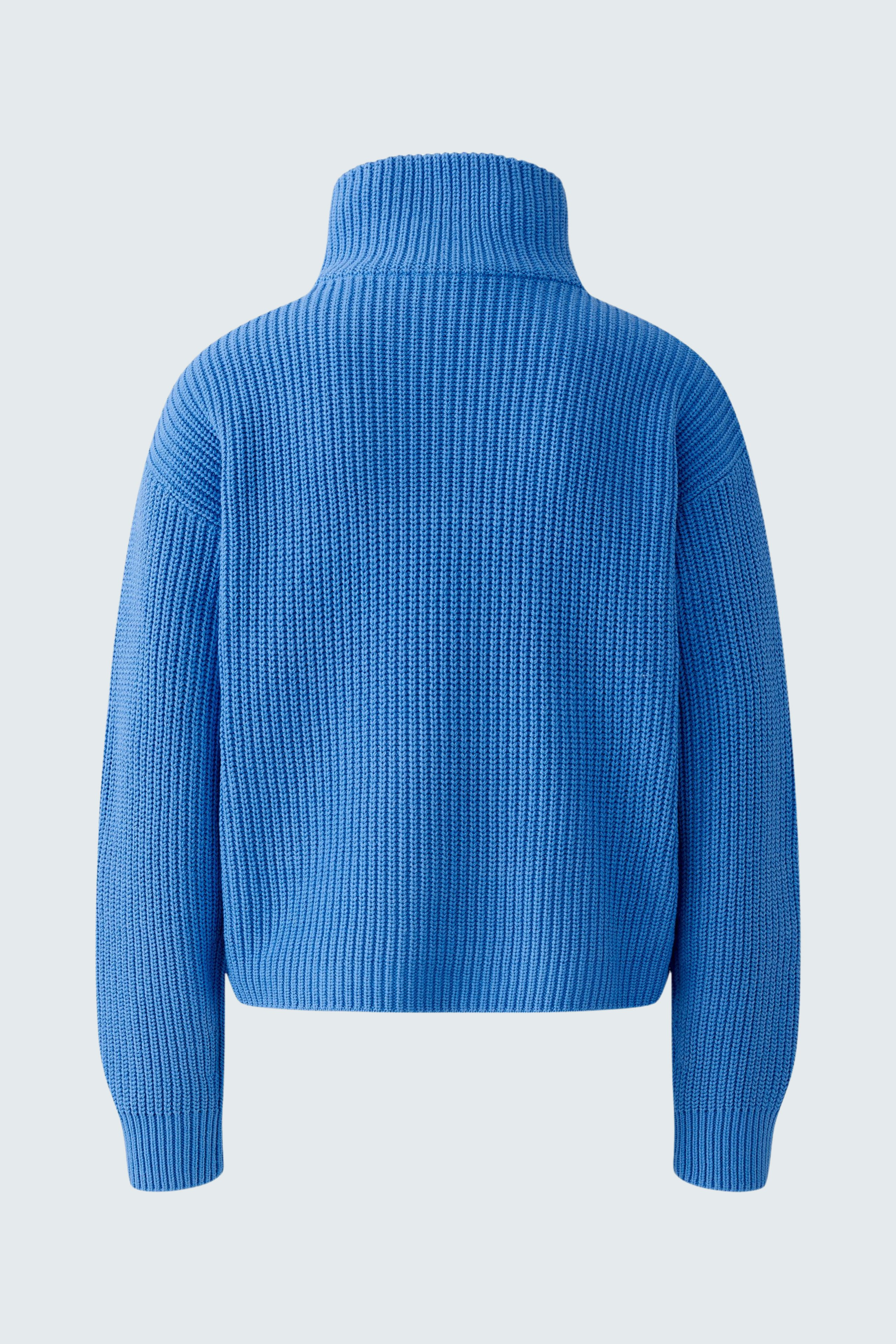 Cozy women's pullover in vibrant blue with a high collar, perfect for casual wear.