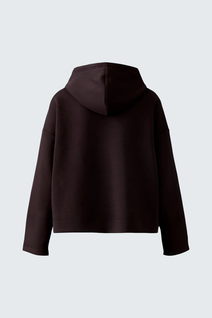 Casual women's hoodie: Dark brown pullover with a hood, perfect for relaxed outfits.