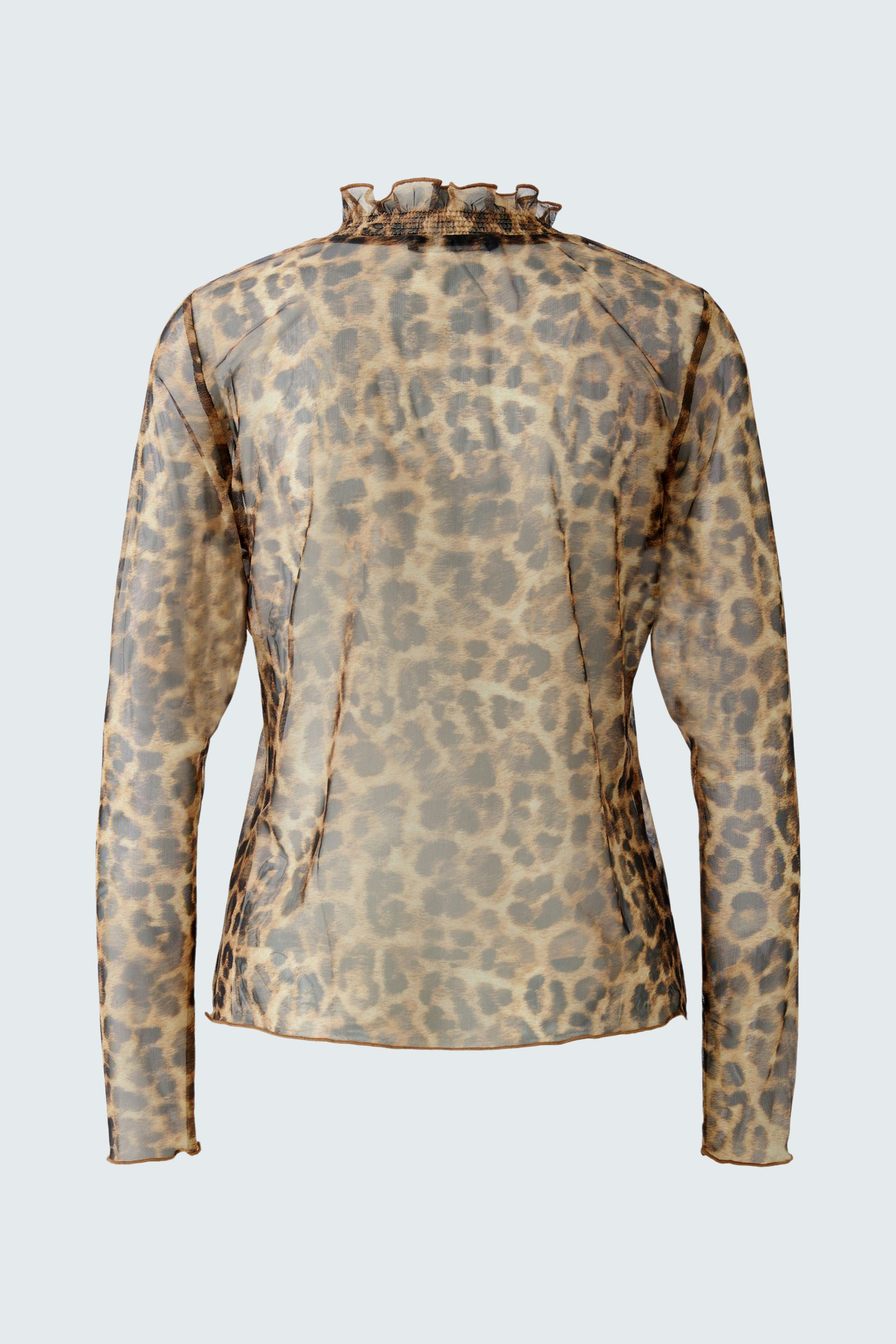 Damen Langarmshirt im Leo-Design: Rückansicht eines lässigen Shirts mit Stehkragen und langen Ärmeln.