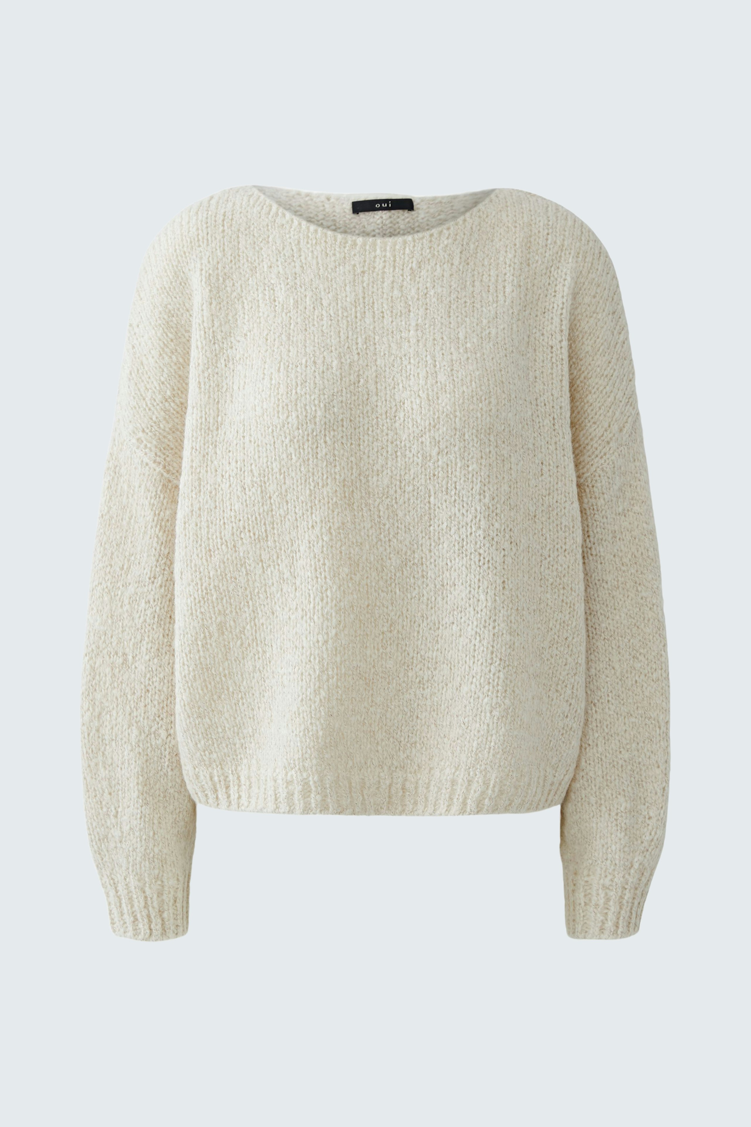 Beiger Damen-Pullover: Weicher, lässiger Strickpullover mit Rundhalsausschnitt und langen Ärmeln.