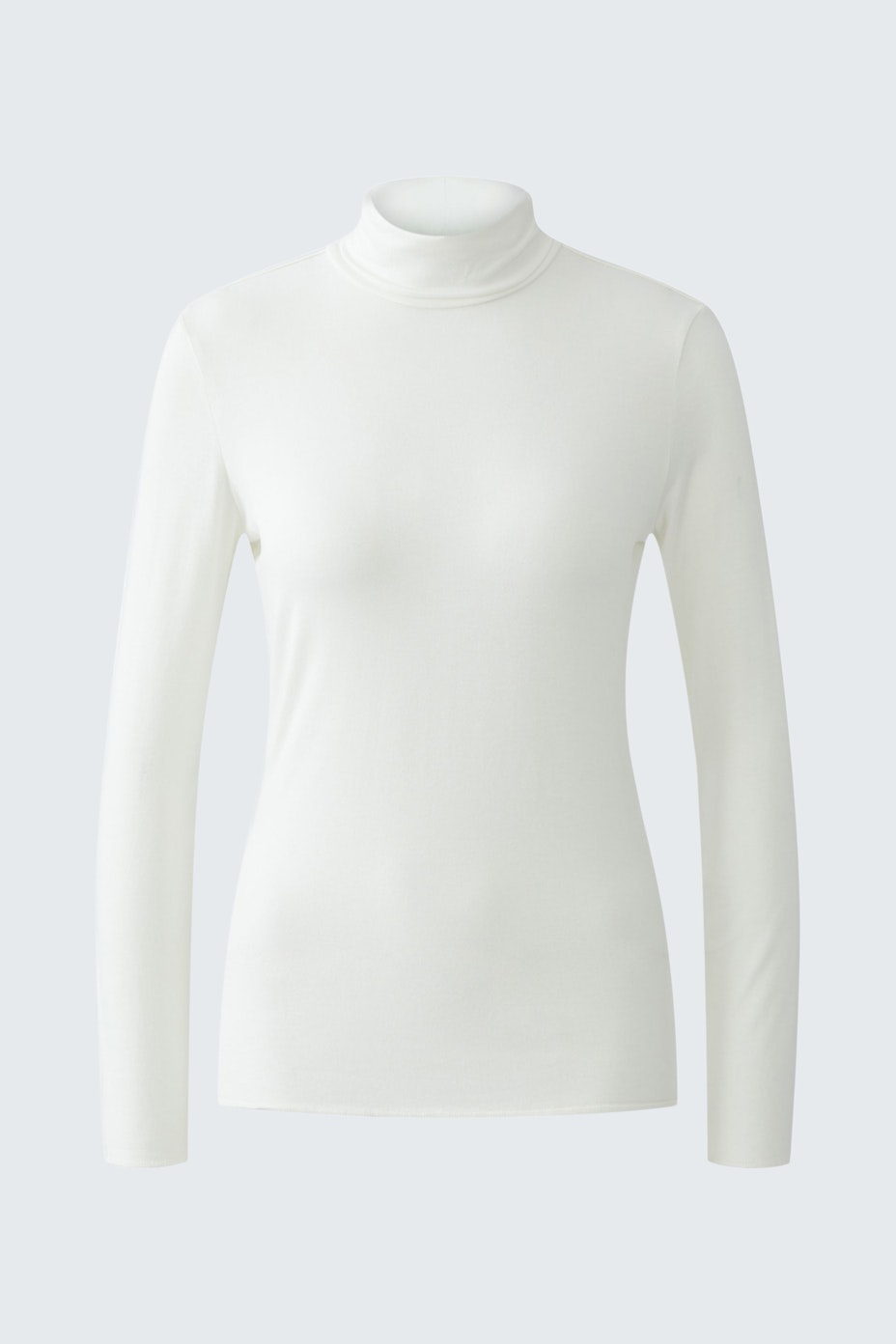 Klassisches Langarmshirt: Weißes Damen-Shirt mit Stehkragen, ideal für lässige Outfits.