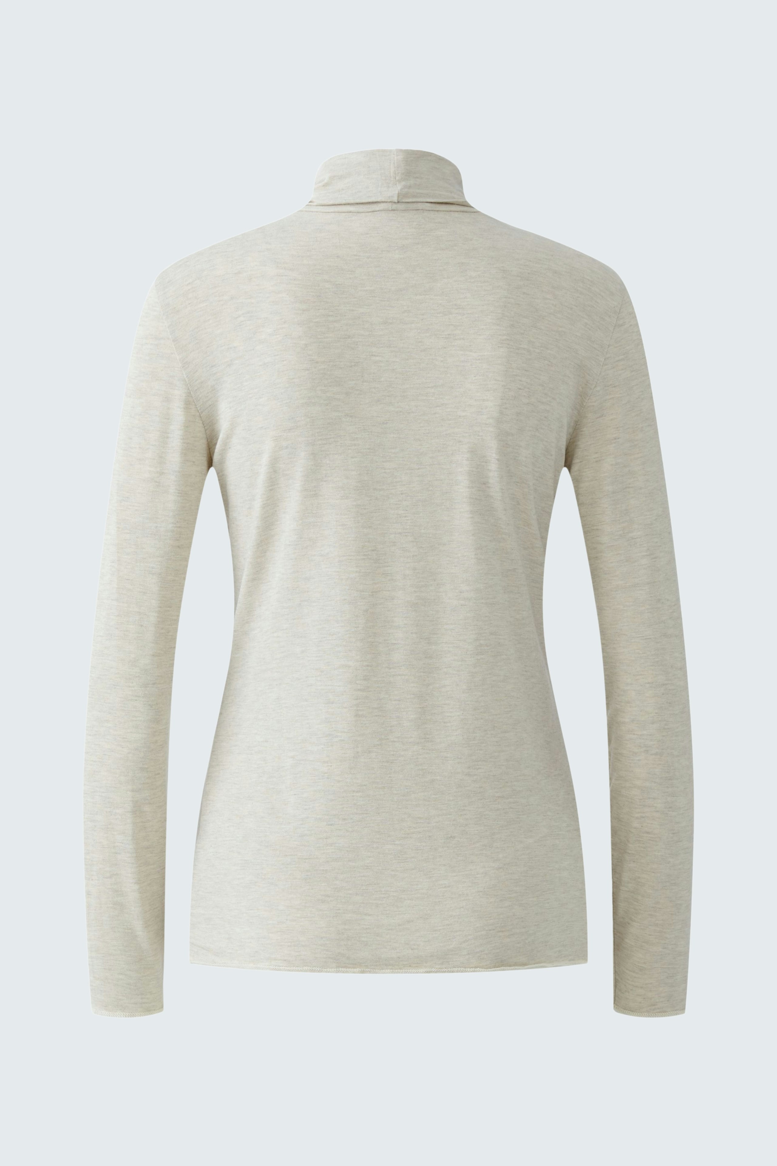 Casual women's long-sleeve shirt in light gray, featuring a high collar and a relaxed fit.
