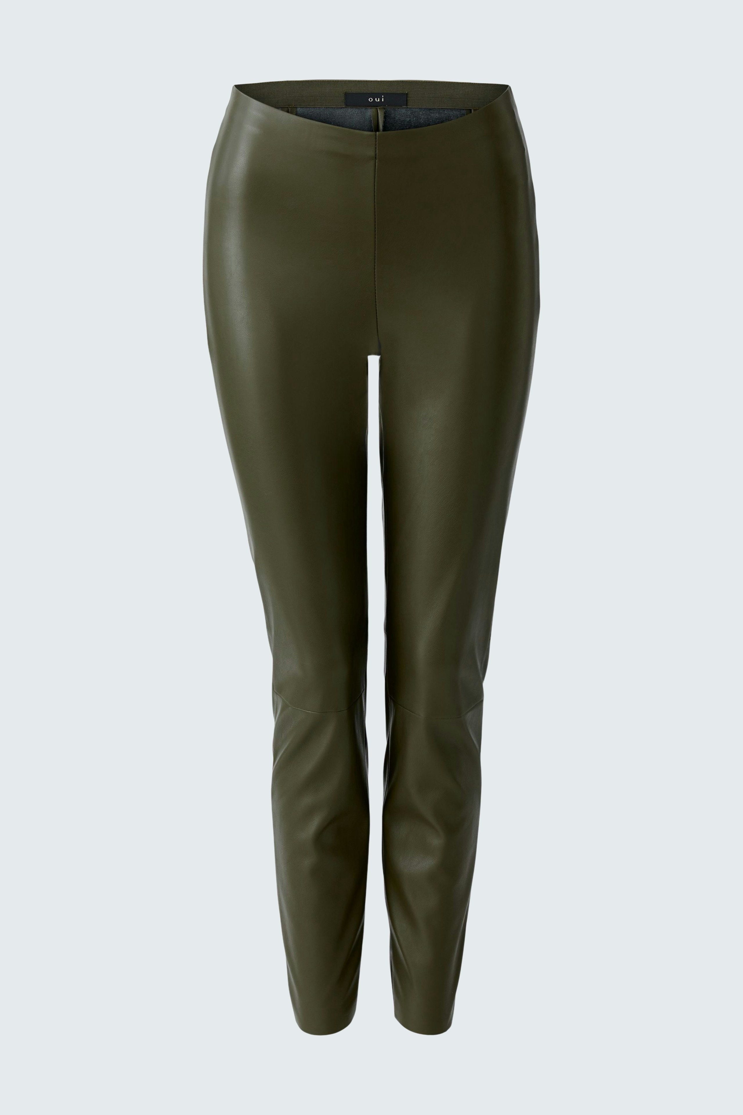 Trendy women's leggings in dark green with a sleek fit, perfect for casual wear.