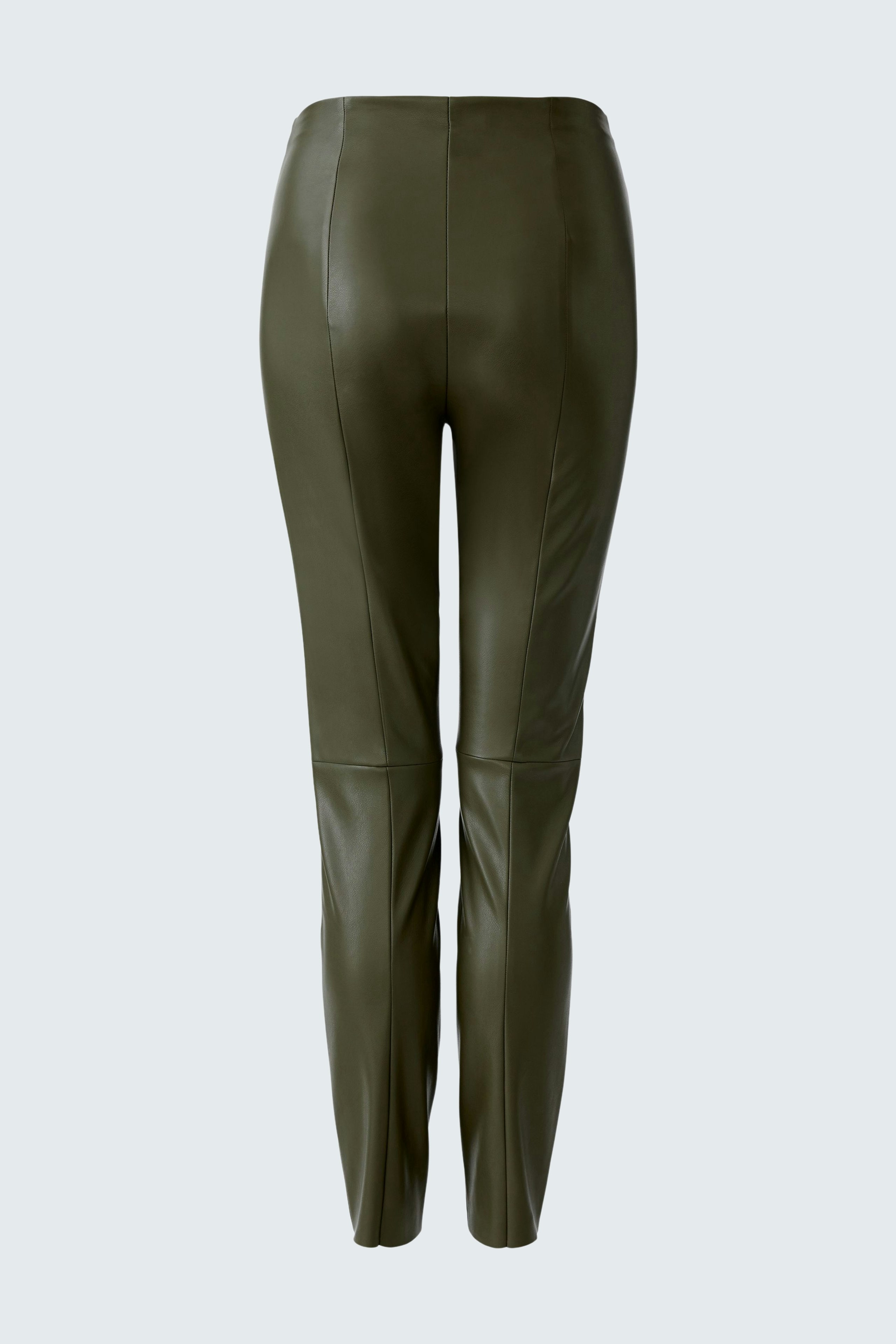 Trendy women's leggings in olive green with a sleek fit, perfect for casual wear.