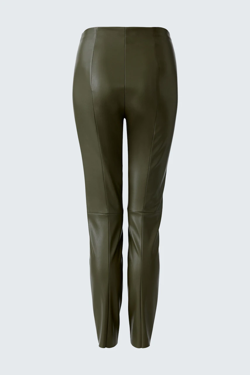 Trendy women's leggings in olive green with a sleek fit, perfect for casual wear.