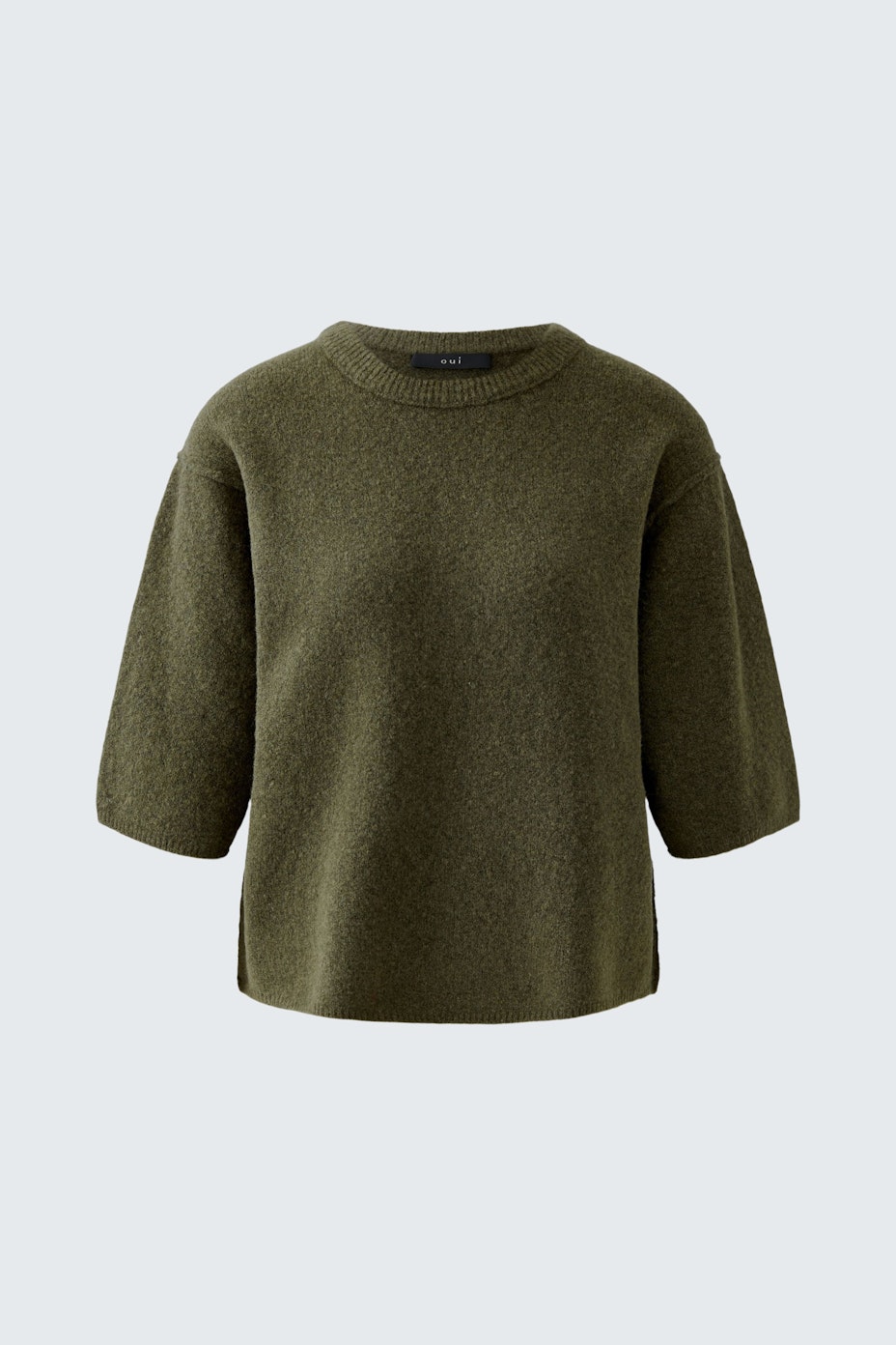 Bequemer Damen-Pullover in Olivgrün mit kurzen Ärmeln und lässigem Schnitt.
