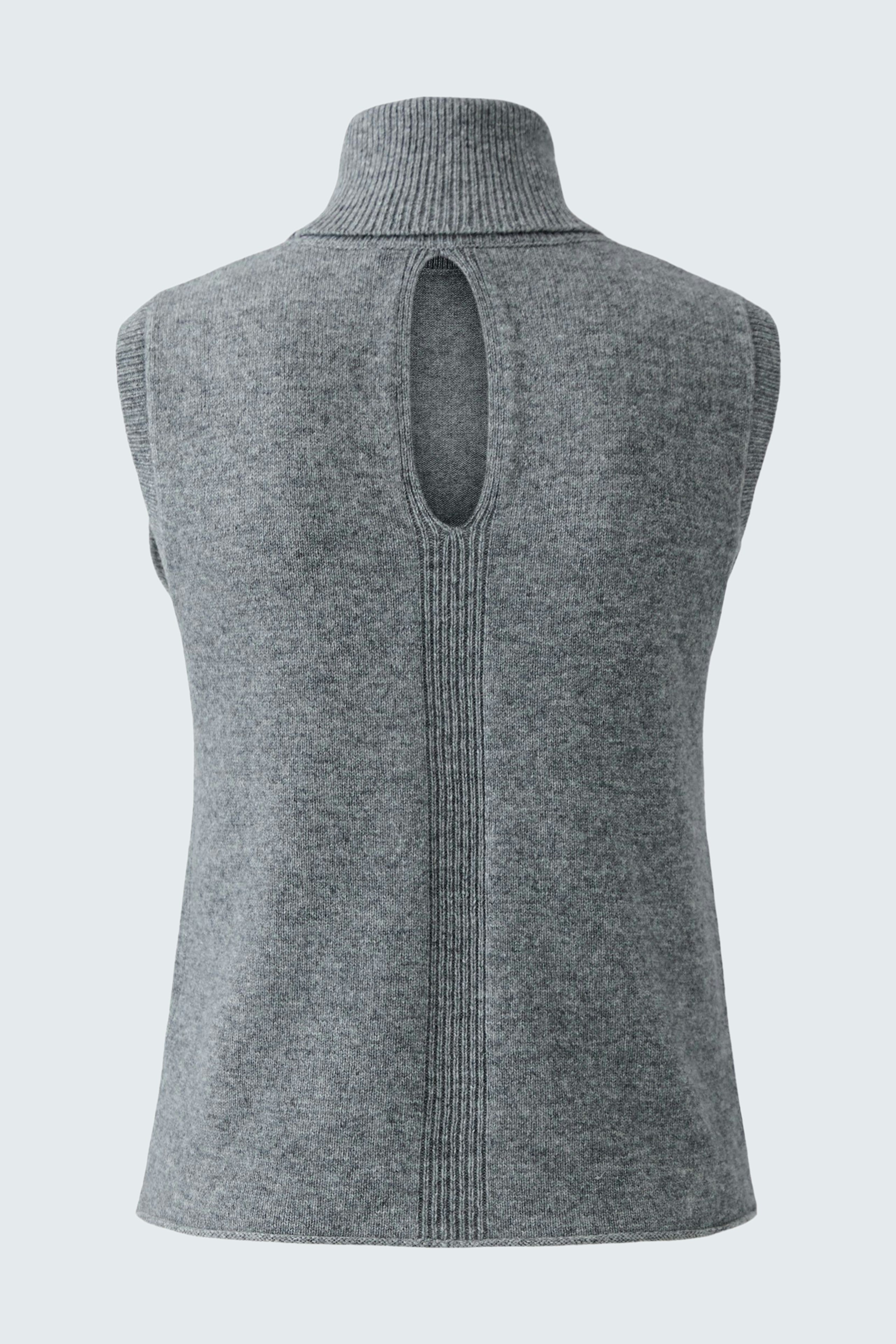 Casual women's top: Gray sleeveless top with a high collar and a back cutout.